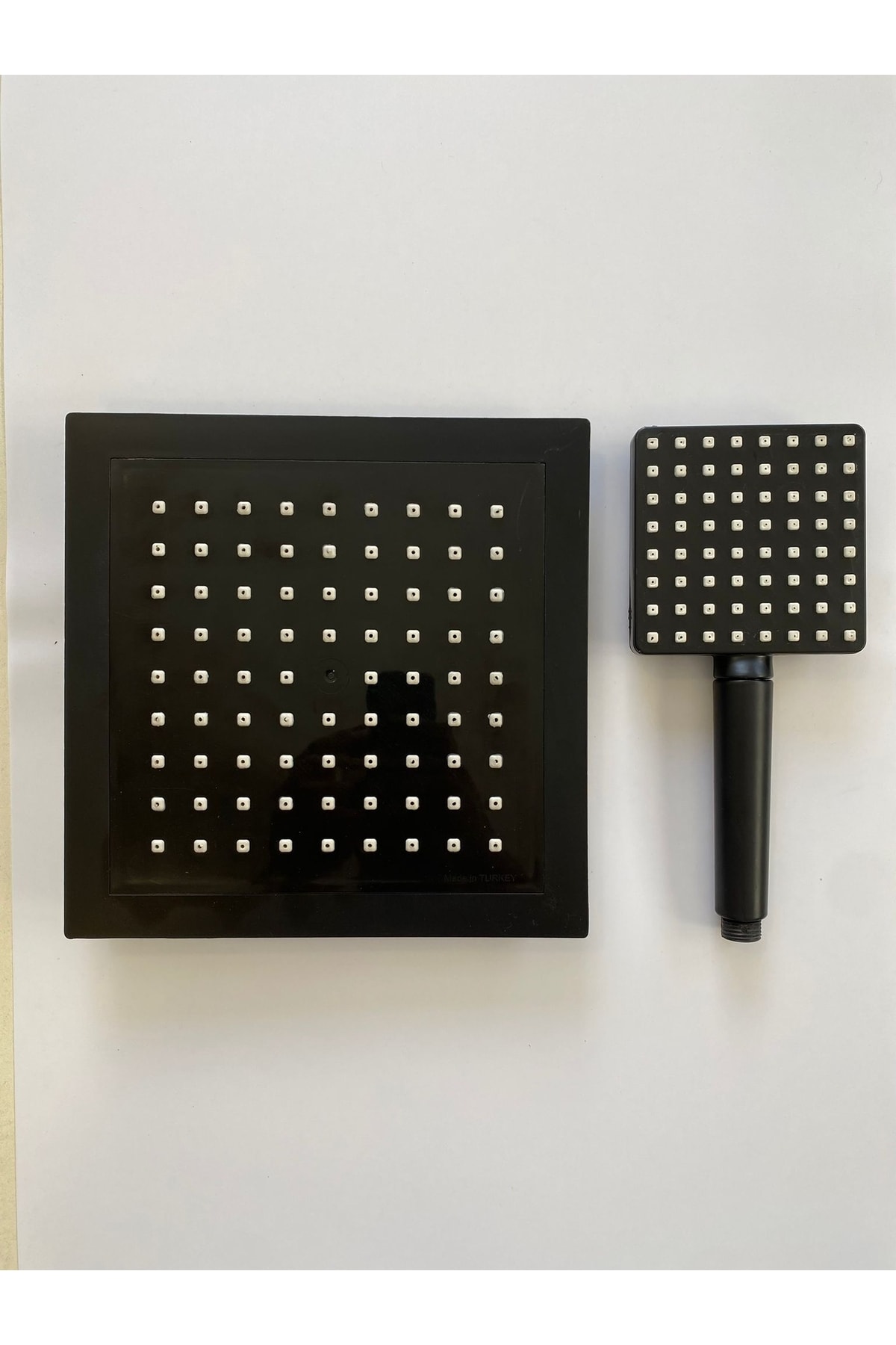Saten Siyah Kare Tepe Duş Seti El Duş 25cm X 25cm