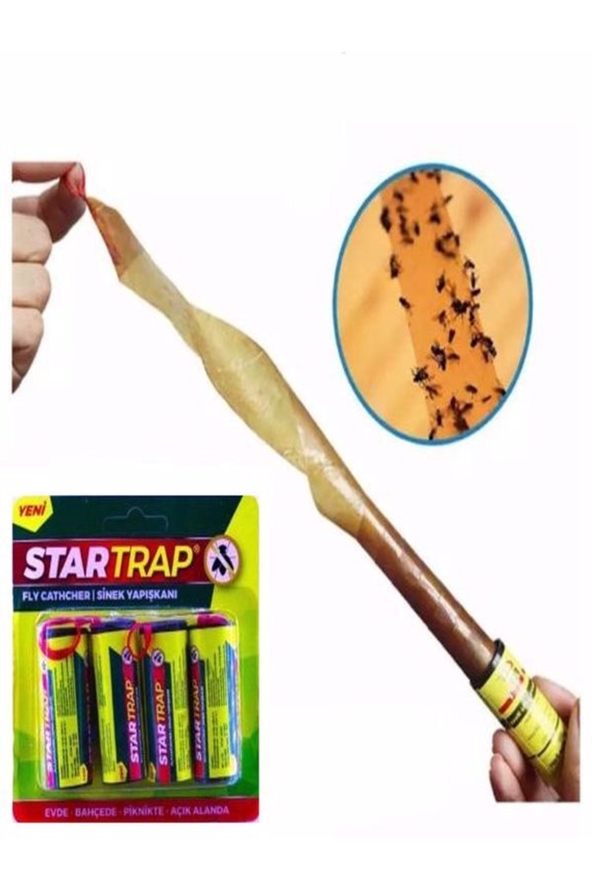 Yapışkanlı Sinek Bandı 4'lü, Zehirsiz Yapışkanlı Sineklik, 1 Koli (24 Adet) ‘’ Yaz Boyu Paket ’’ 2