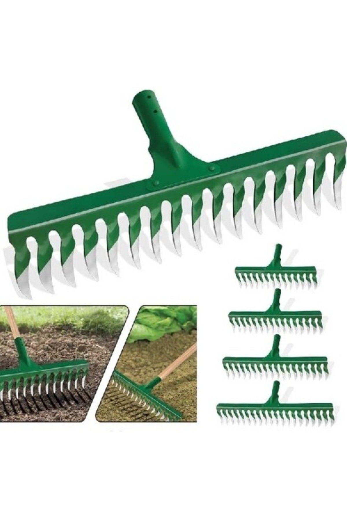 Saplı Paslanmaz 16 Diş Burgulu Bahçe Tırmığı Yeşil Keskin Kc-4012 1