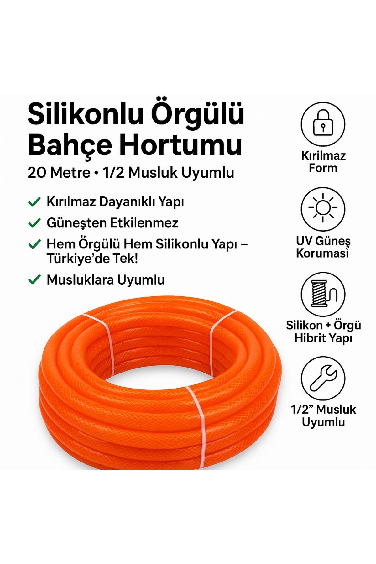 Yaprak Hortum Hem Örgülü Hem Silikonlu Bahçe Sulama Hortumu 20 Metre 1/2 Birebir GÖnderilir renk dahil birebir 2