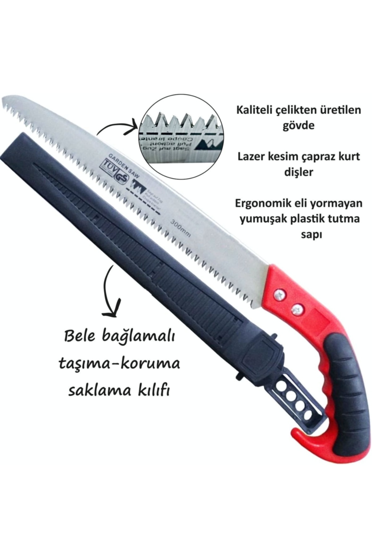 Profesyonel Dal Budama Testeresi Bağ Bahçe Ağaç Testeresi Kılıflı 30cm-çelik Çapraz Kurt Dişli 2