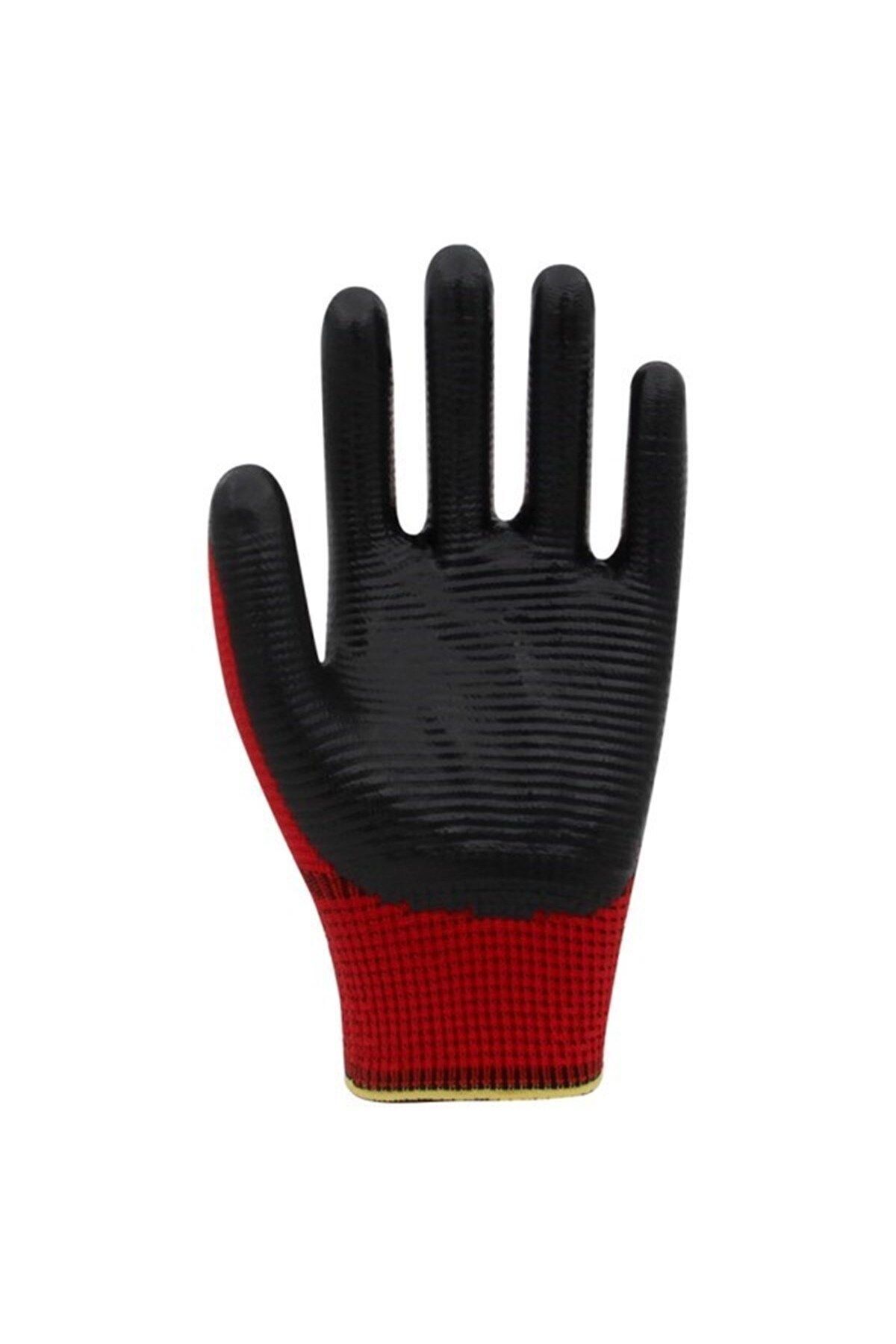 Kırmızı Polyester Örme Nitril Eldiven 3