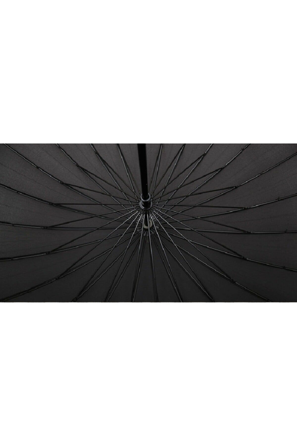 Pongee Kumaş Çoban Şemsiye Protokol 24 Telli Fiber Şemsiye 120 Cm Dokuma Düz Siyah 3