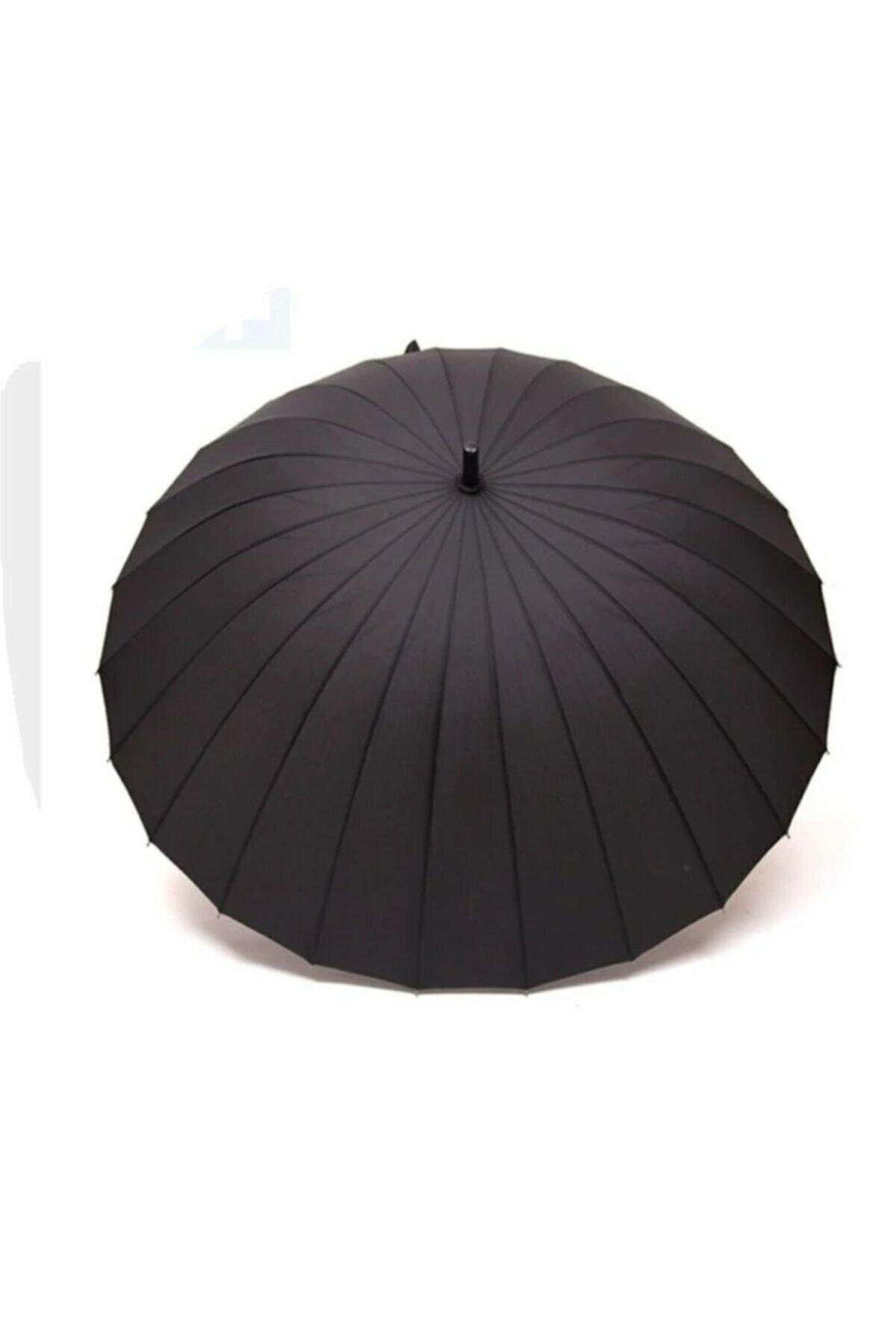 Pongee Kumaş Çoban Şemsiye Protokol 24 Telli Fiber Şemsiye 120 Cm Dokuma Düz Siyah 2