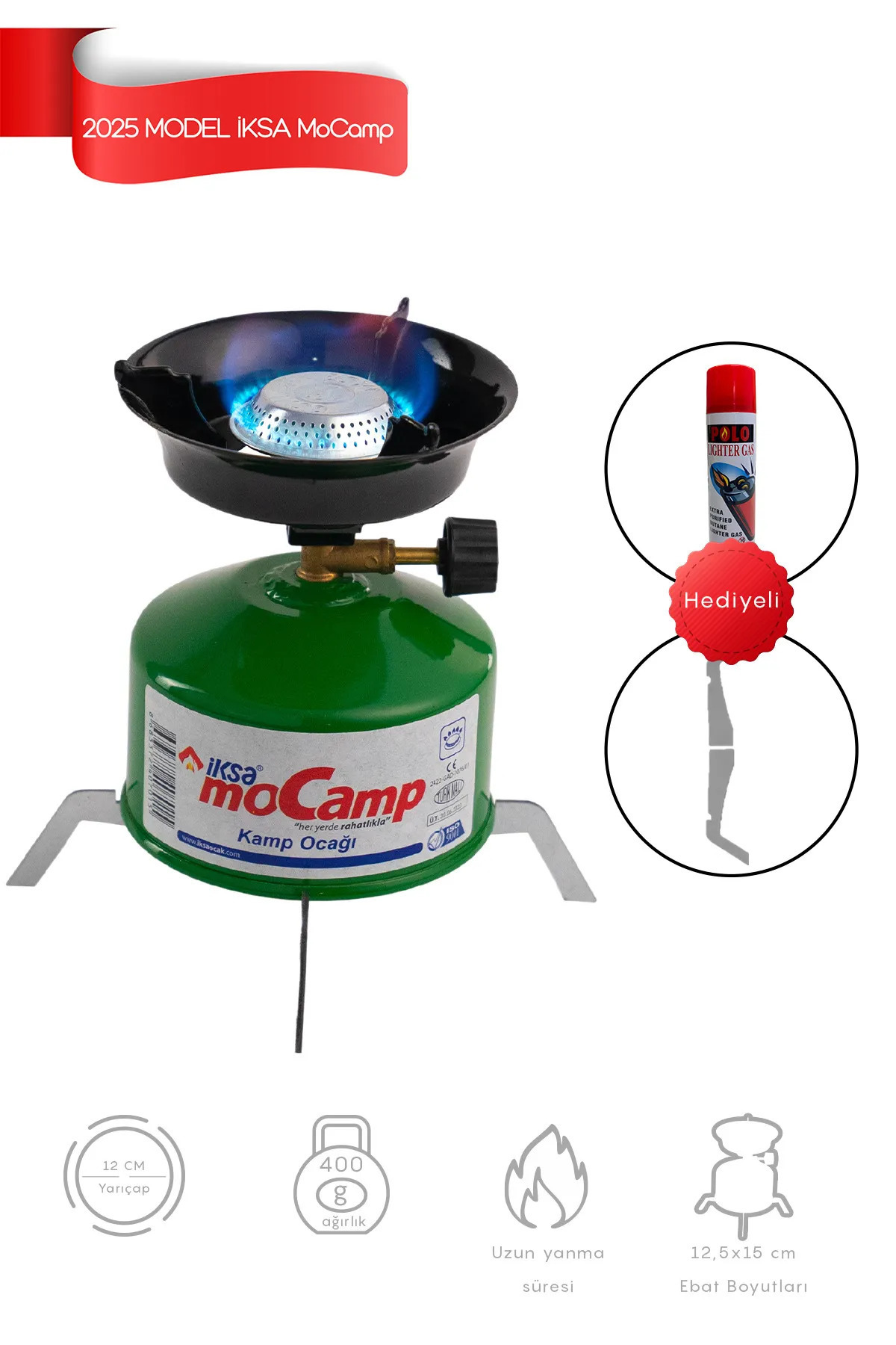 Iksa Mocamp Kamp Ocağı - Çakmak Gazı Ve Devrilmez Ayak Hediyeli - Yeşil 1