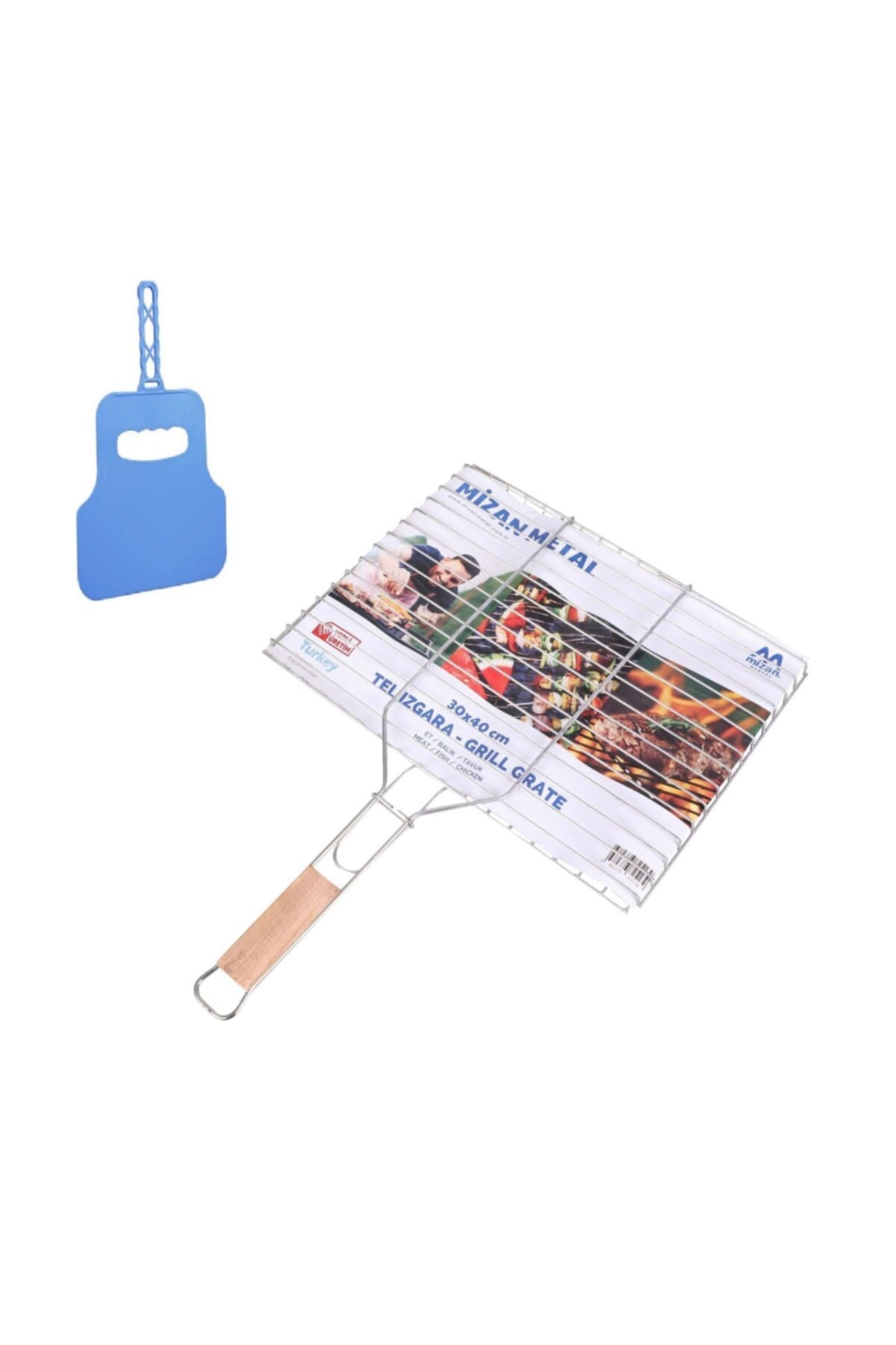 Mangal Et Tavuk Balık Izgara Kafesli 30x40 Ağaç Saplı Yelpaze Hediyeli 1