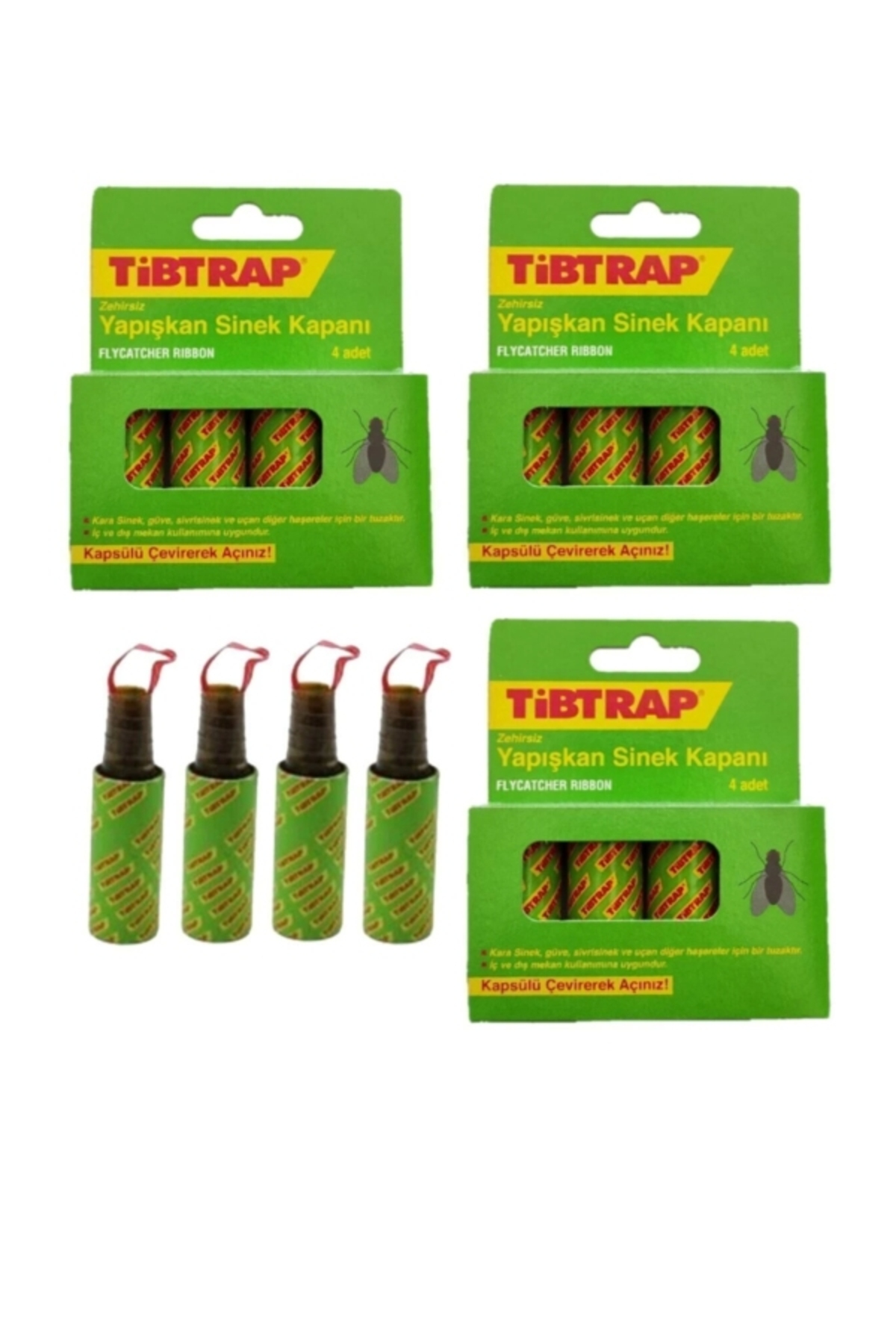 Yapışkan Karasinek Tuzağı Sinek Bandı 4'lü Set (3 KUTU-12 TÜP) - 1