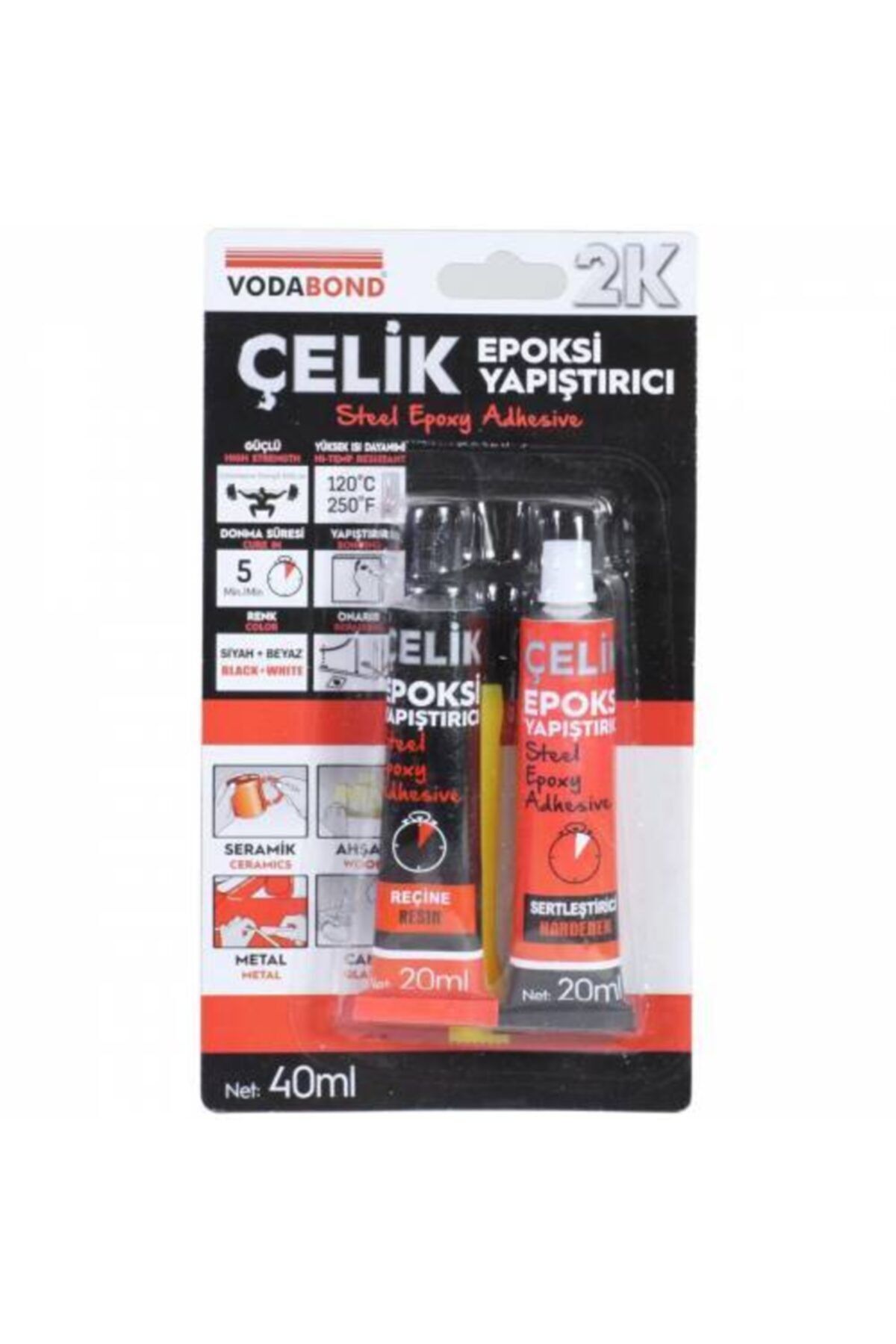 Seramik Ahşap Metal Plastik Cam Çelik Epoksi Yapıştırıcı 20+20 Ml