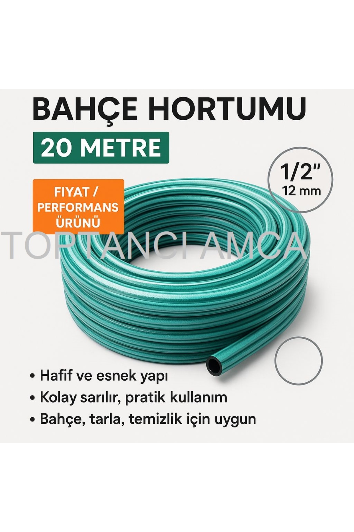 1/2" Kalın Takviyeli Zebra Market Tipi Bahçe Hortumu Sulama Toplama Musluk Tipi 20 Metre - 1