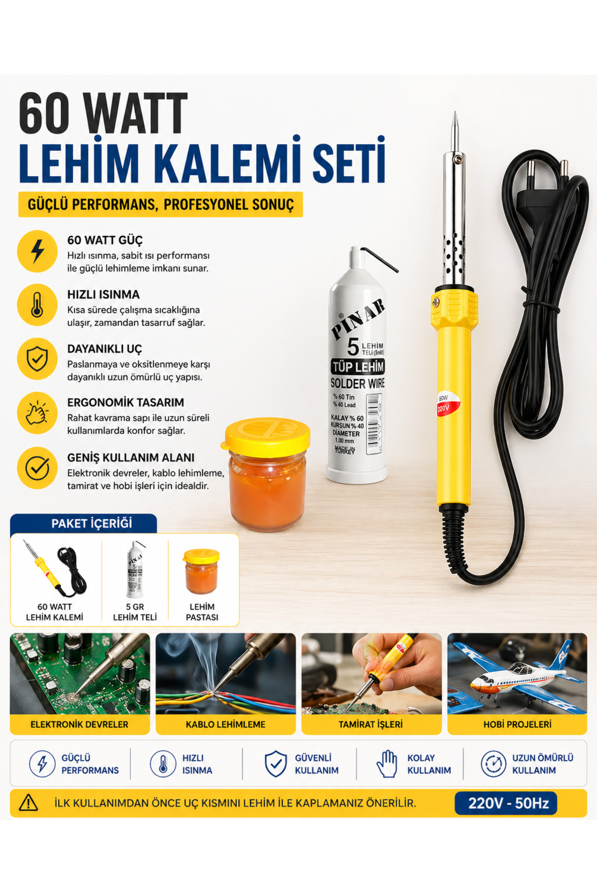 60w Profesyonel Lehim Makinesi Kalem Havya+ Leyim Teli+ Pasta M322 - 1