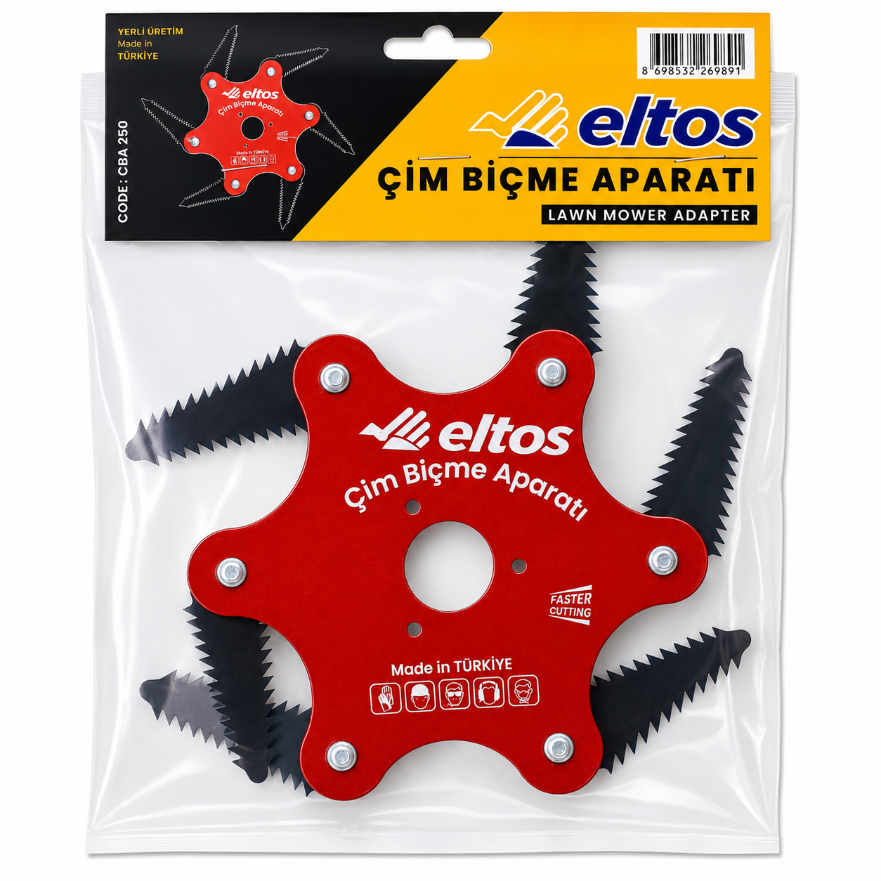 Eltos Çim Biçme Aparatı, 6 Bıçaklı, Ergonomik, Metal, Bahçe Tırpan Makinesi Ek Parça CBA250  2