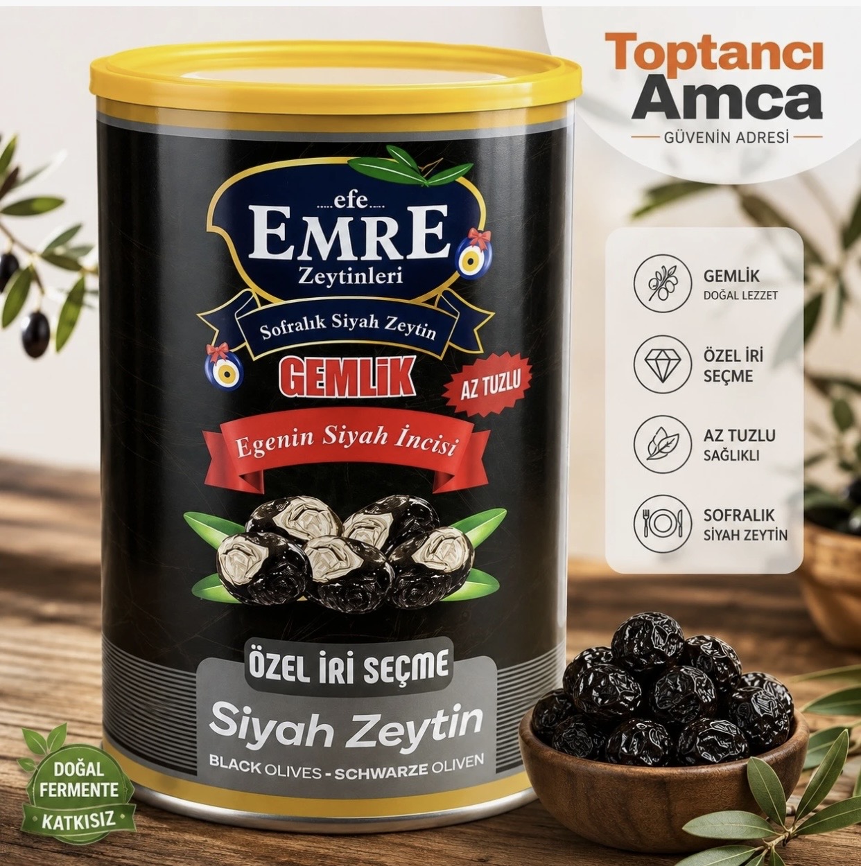 Emre Zeytin Gemlik Siyah Zeytin Net 1250 gr - 1