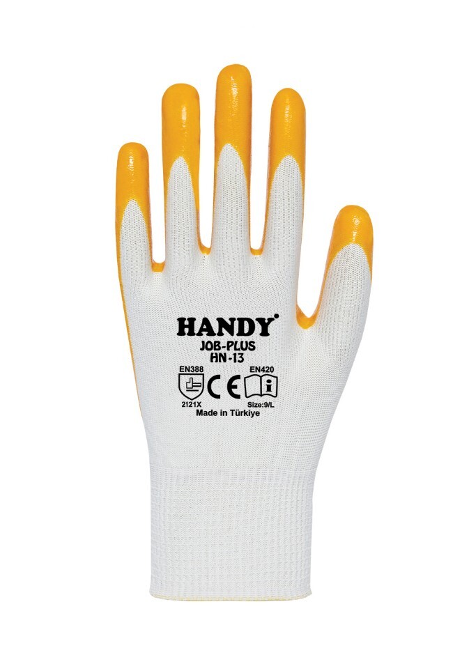 ELDİVEN NİTRİL SARI BEYAZ HANDY JOB PLUS HN-13 NO:10 KL 288 3