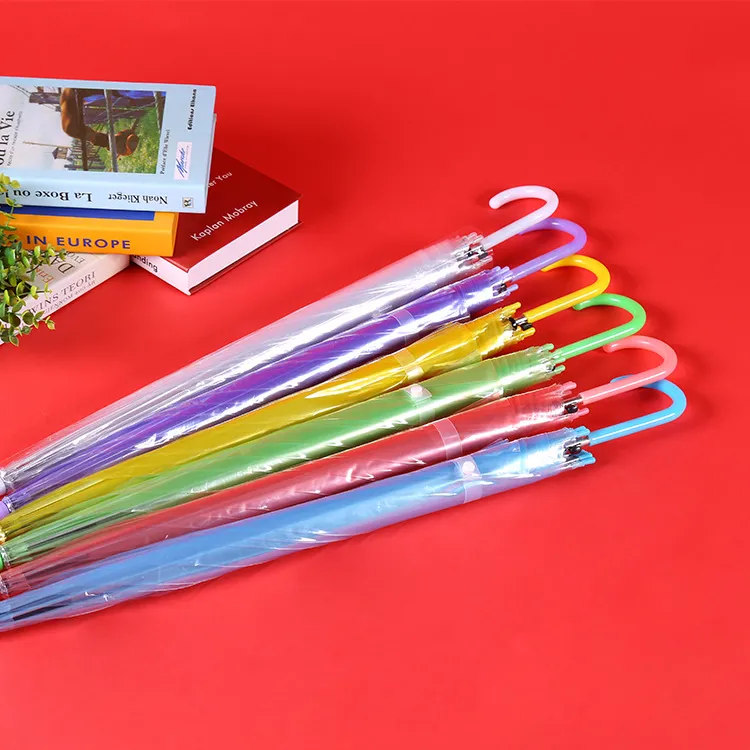 Renkli Şeffaf Şemsiye 8 Telli 90 cm çaplı baston şemsiye sarı 2