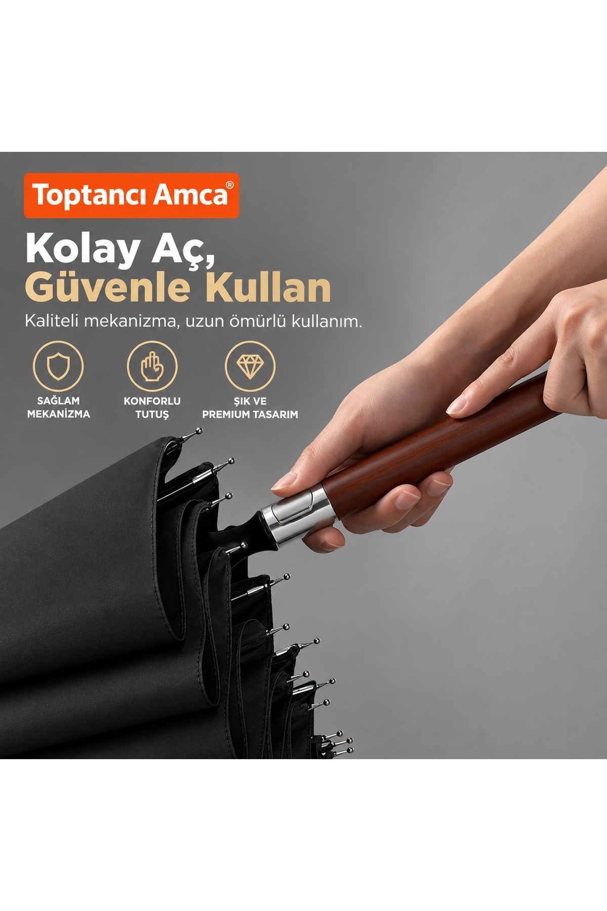 Efsane Samuray Şemsiyesi 24 Panelli Su Geçirmez Kılıflı ve Kumaşlı 122 cm çaplı 5