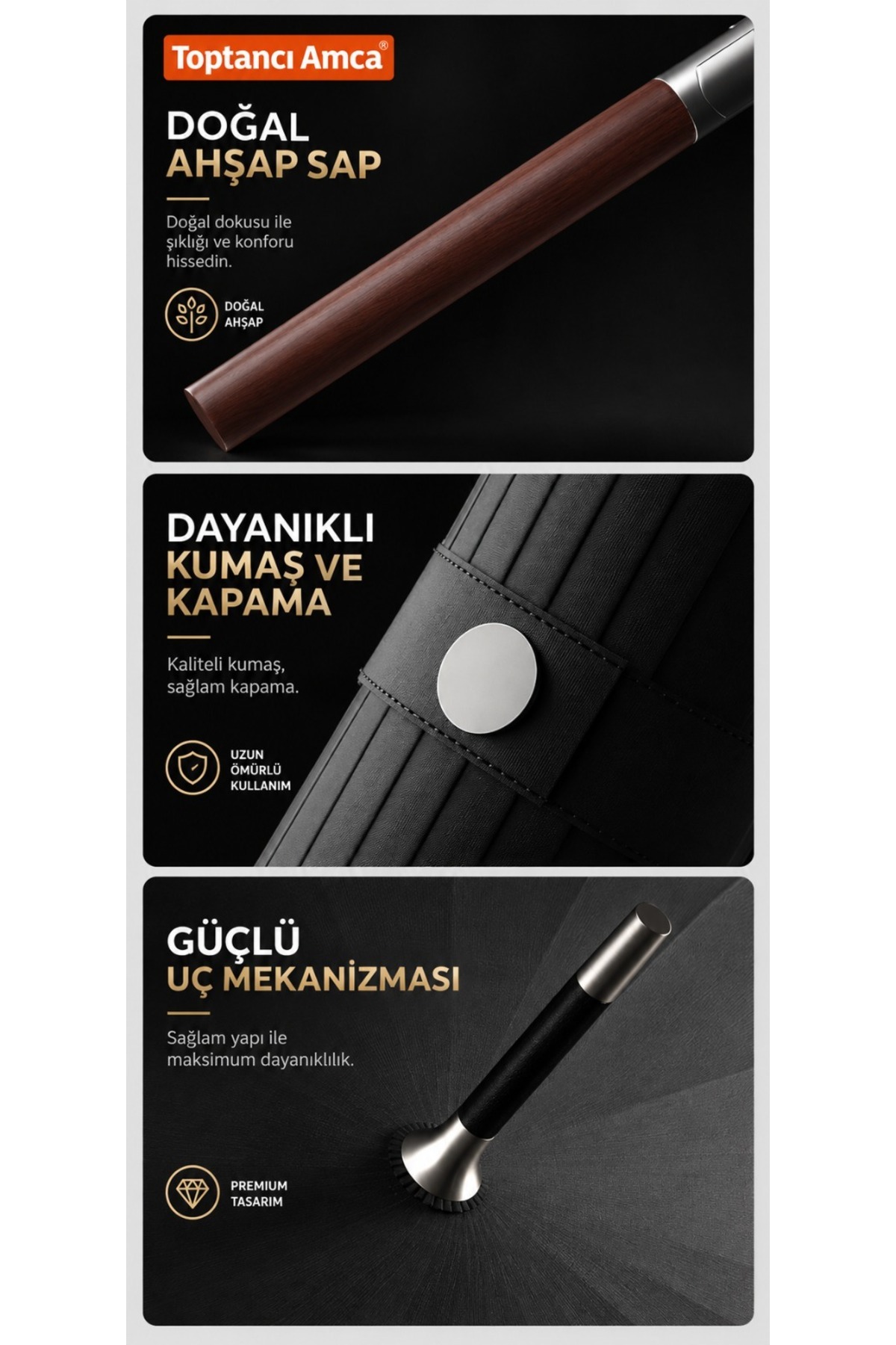 Efsane Samuray Şemsiyesi 24 Panelli Su Geçirmez Kılıflı ve Kumaşlı 122 cm çaplı 4