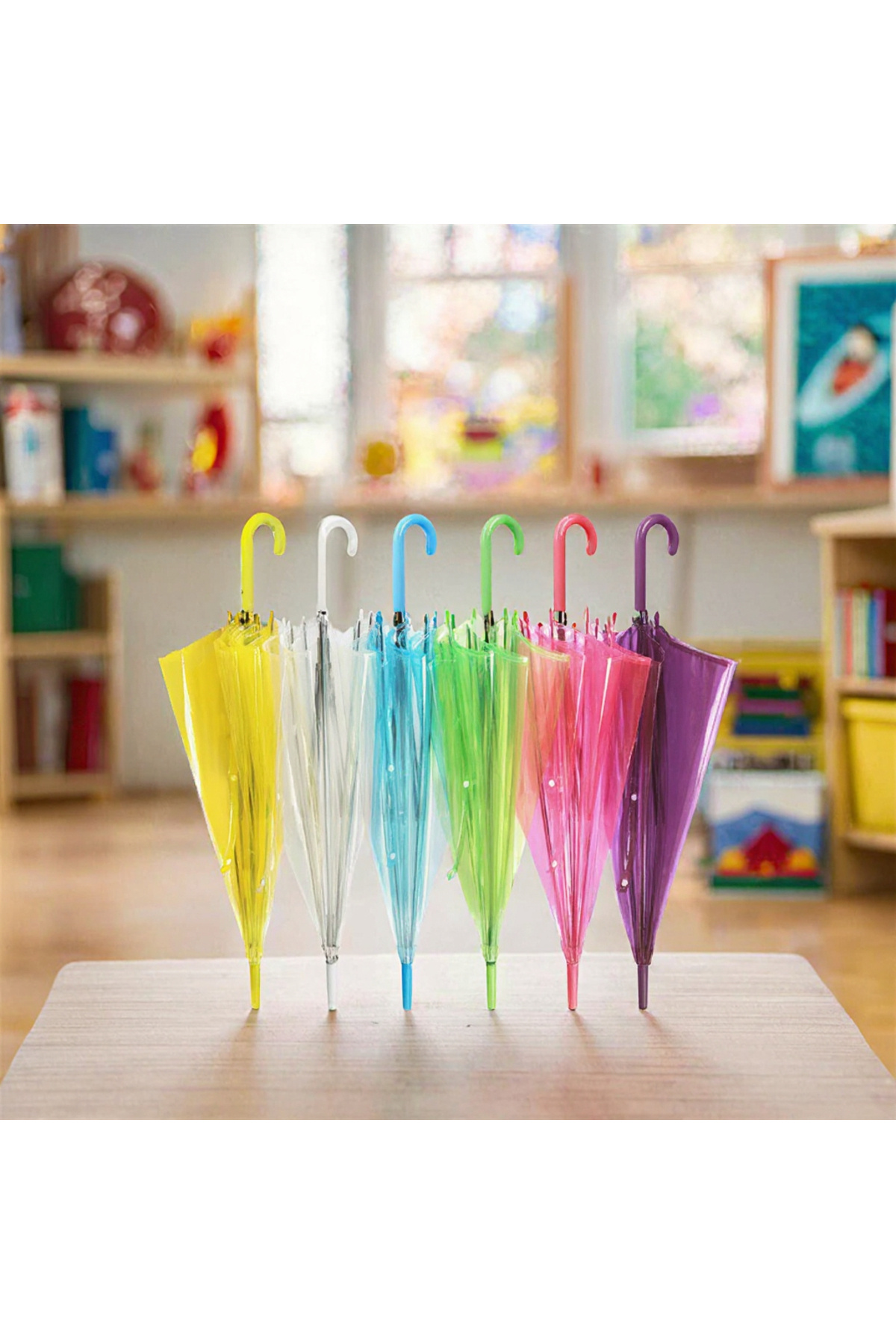 Renkli Şemsiye pvc şemsiye 90 cm çaplı pembe mavi turuncu yeşil mor 3