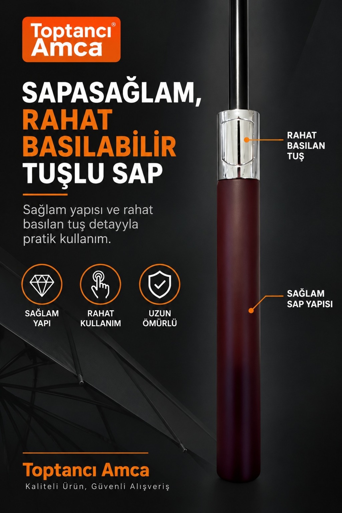 24 Telli Uzun Saplı, Büyük Güçlendirilmiş Ağır Yağmurlara Dayanıklı Rüzgar Geçirmez Şemsiye 3