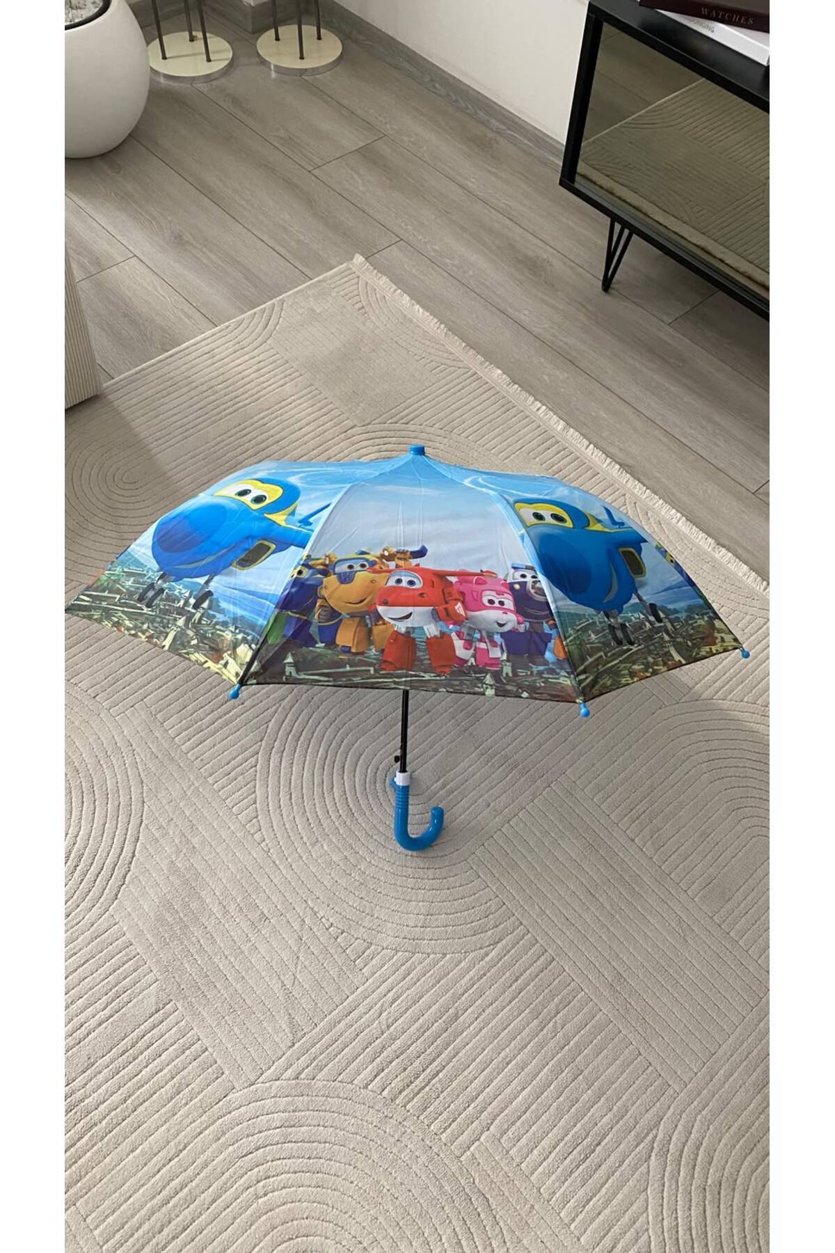 Çocuk Şemsiyesi 85 cm 8 Telli Uçak Desenli Düdüklü Saplı Çocuk Yağmur Şemsiyesi 4