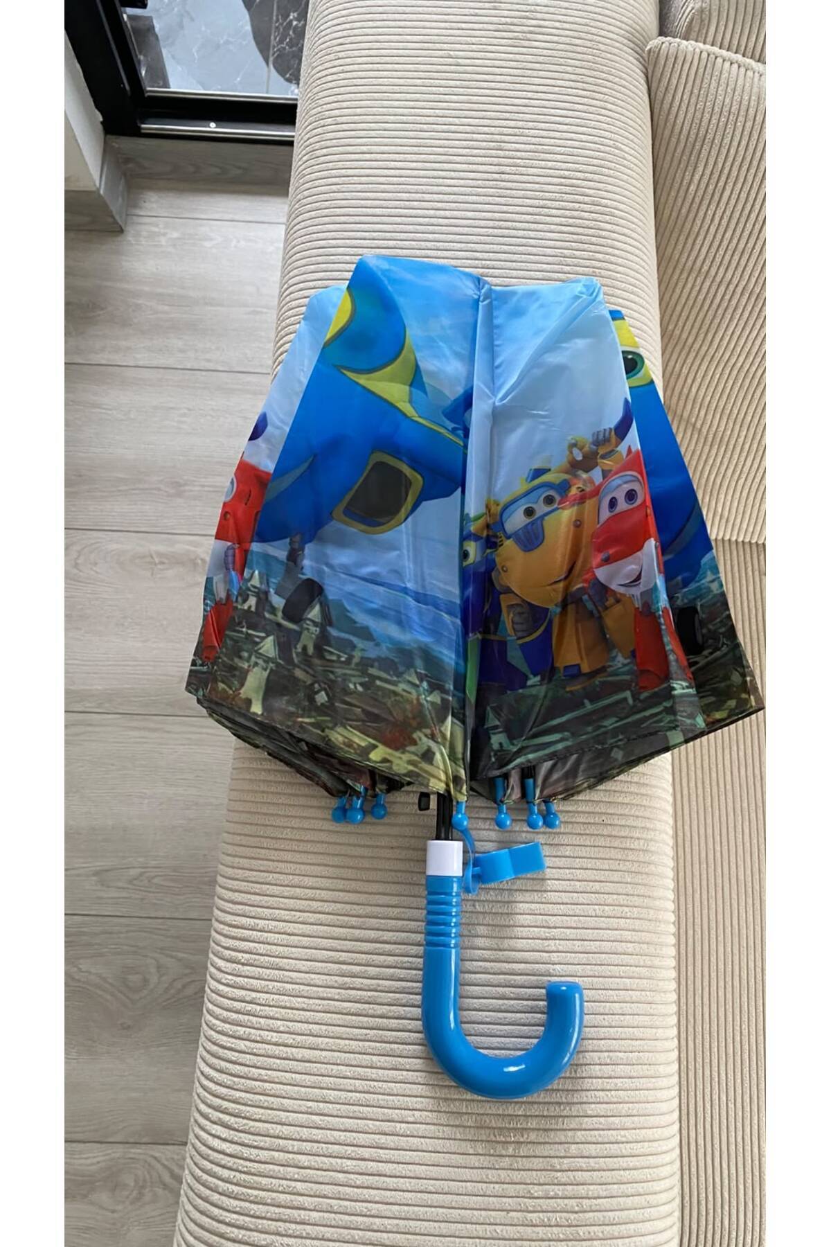 Çocuk Şemsiyesi 85 cm 8 Telli Uçak Desenli Düdüklü Saplı Çocuk Yağmur Şemsiyesi 5