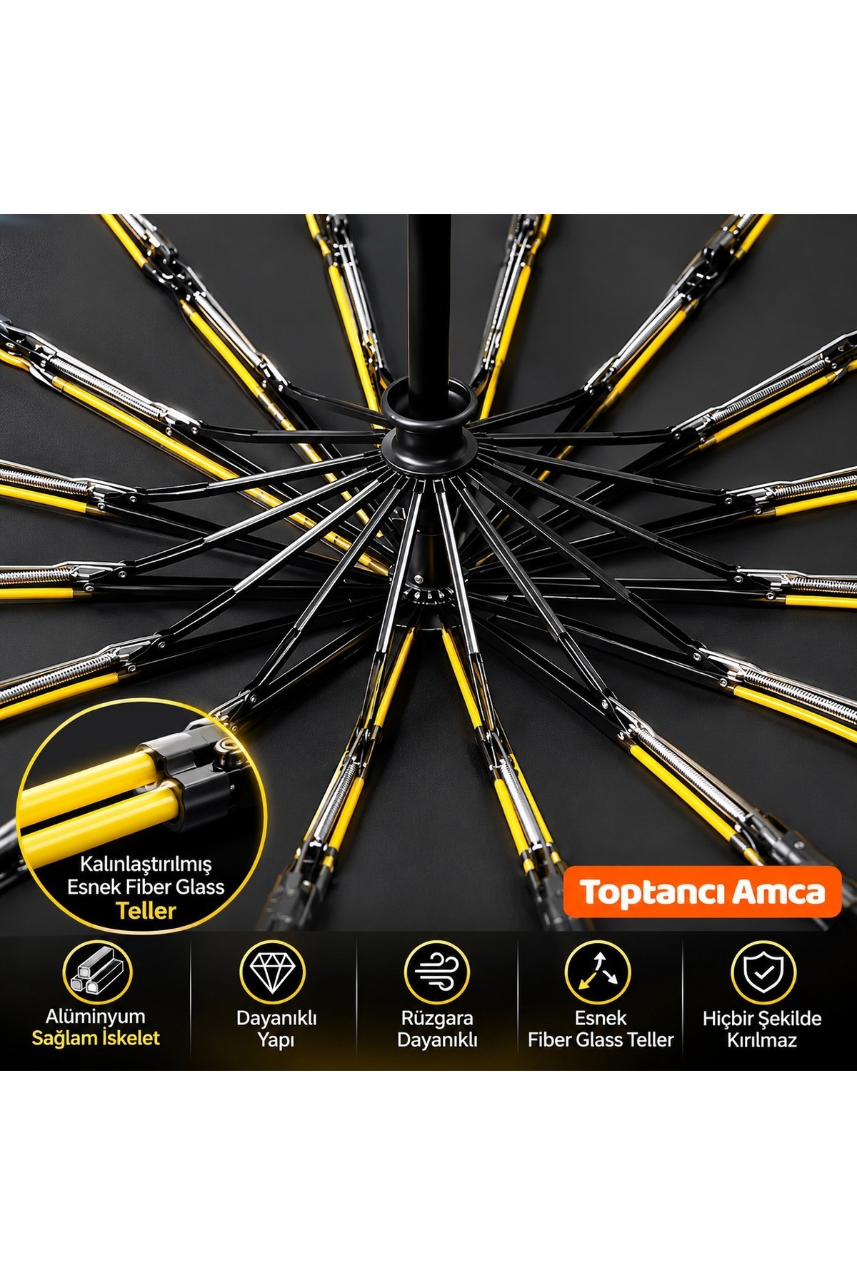 Tam Otomatik Katlanabilir Şemsiye Rüzgara Dayanıklı 20 Telli Çelik Şaft Su Geçirmez Pongee Kumaş 10 Panel 3