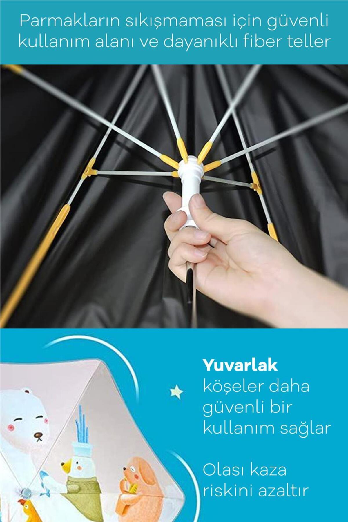 Fiber Telli Erkek Çocuk Şemsiye Desenli Rüzgara Dayanıklı Erkek Çocuk Şemsiyesi 6 Panel 4