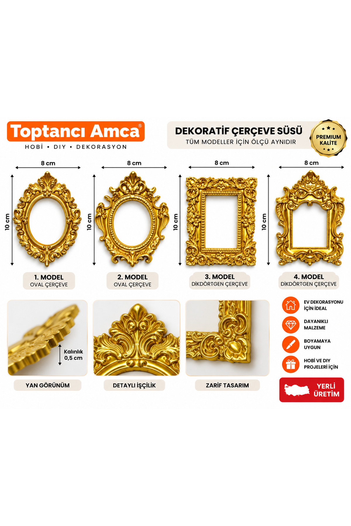net anlatan isim şu olabilir: Dekoratif Altın Varak Çerçeve Süsü 10x8 cm Barok Motifli Duvar Dekoru 2