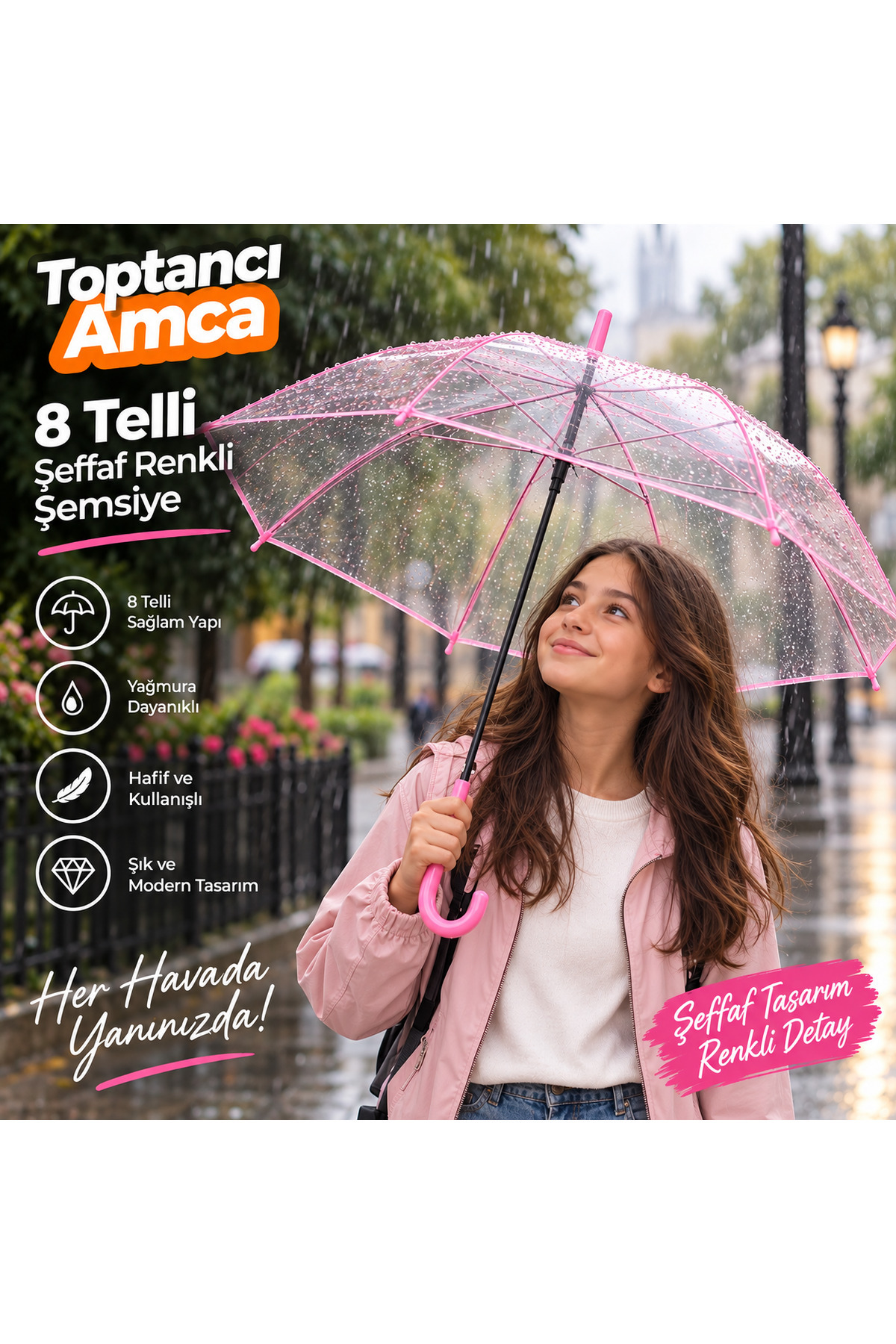 Renkli şeffaf şemsiye gençler için yapmur şemsiyesi sadece da 1