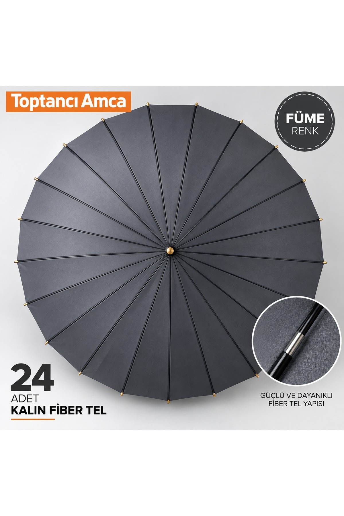 Premium Baston Şemsiye 115 cm Fiber Kalın İskelet Pongee Kumaş Rüzgar Dayanıklı Kılıflı 3