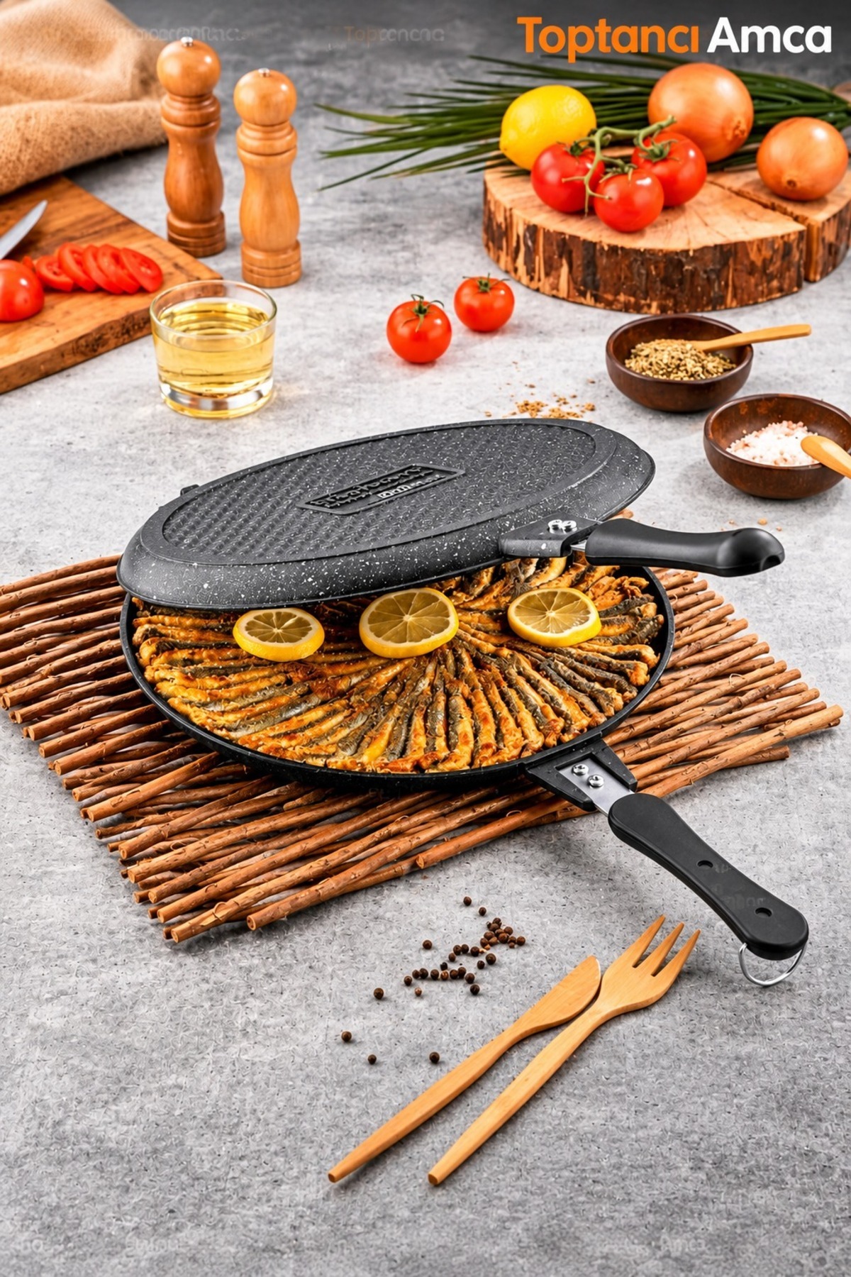 Çift Taraflı Döküm Granit Balık Tavası Börek Ve Balık Hamsi Tava 30cm 3