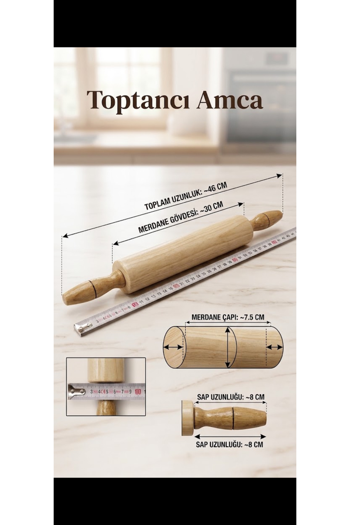 Döner Mekanizmalı Ahşap Merdane 46 cm - Ergonomik Bilyalı Hamur Açma Merdanesi Prof 3