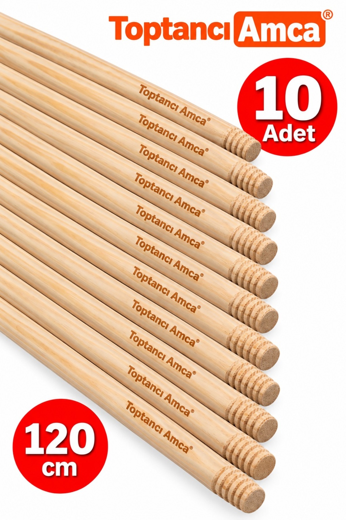 10 Adet 120 cm Ahşap Sap – Süpürge, Mop ve Temizlik Aparatları İçin - 1
