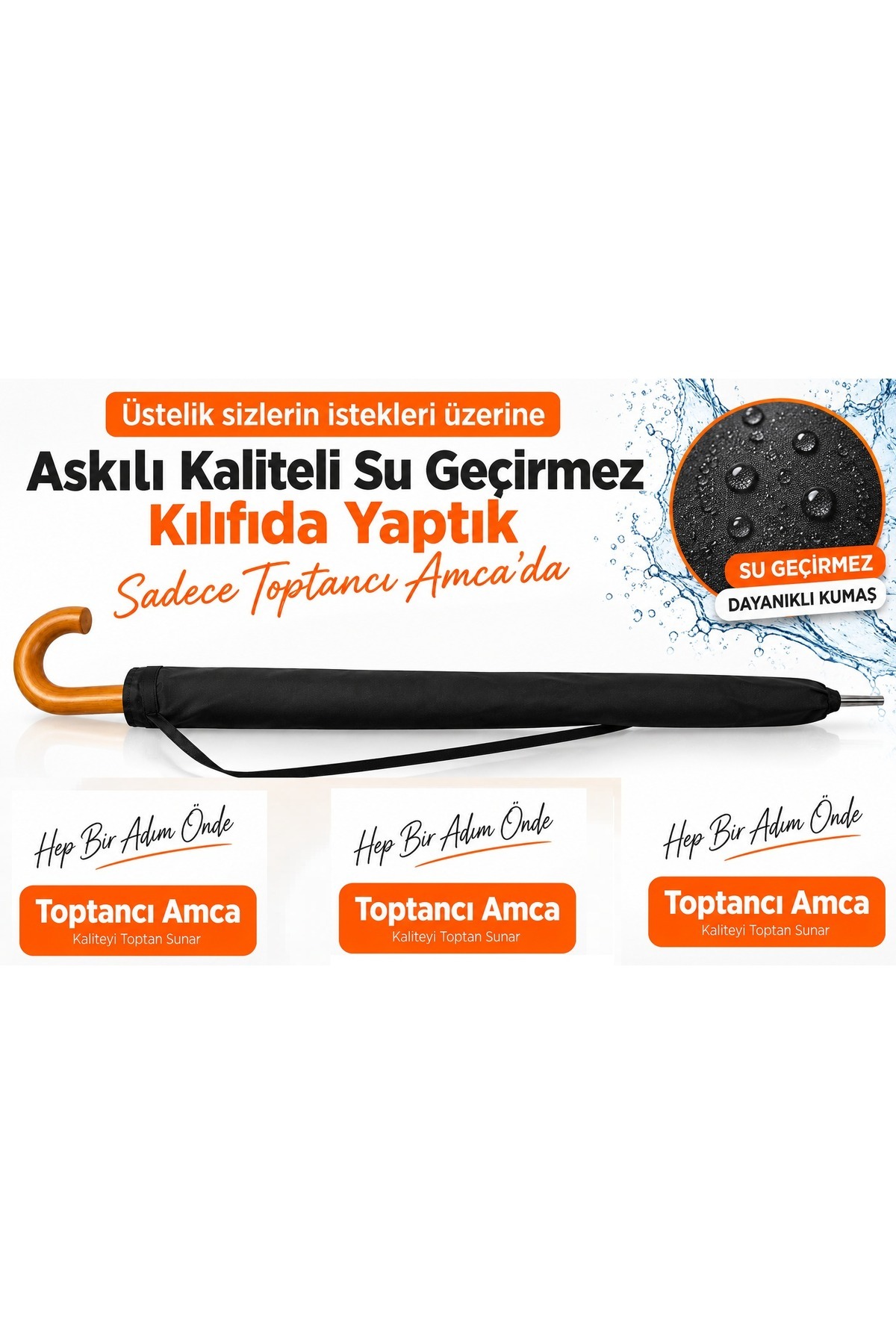 ŞEMSİYE 24 TEL BAY LÜX BASTON AHŞAP SAP METAL GÖVDE 122 CM GENİŞ ÇAPLI GERÇEK AHŞAP SAPLI KILIFLI 2