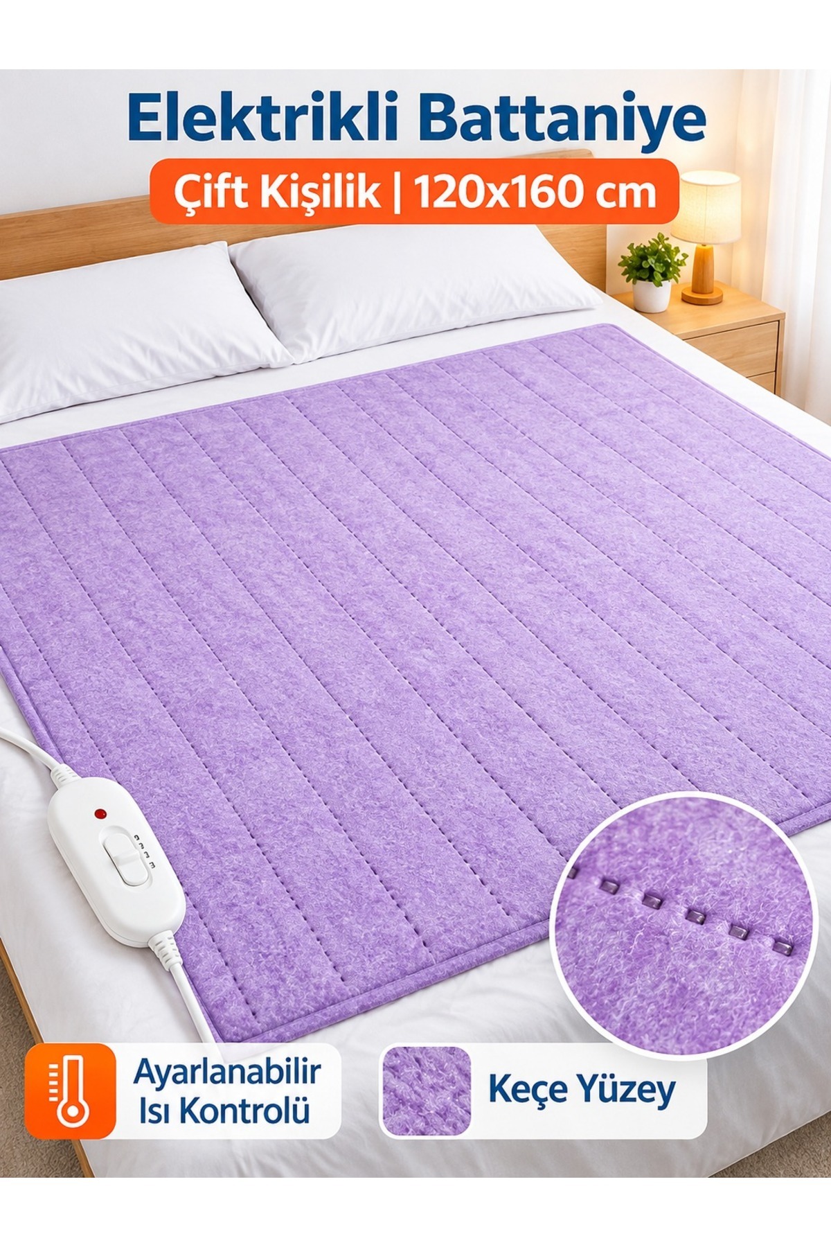 Elektrikli Battaniye Çift Kişilik 120x160 cm – Keçe Yüzey, Isı Ayarlı, Fermuarlı Çanta 2 Yıl Garantili 2