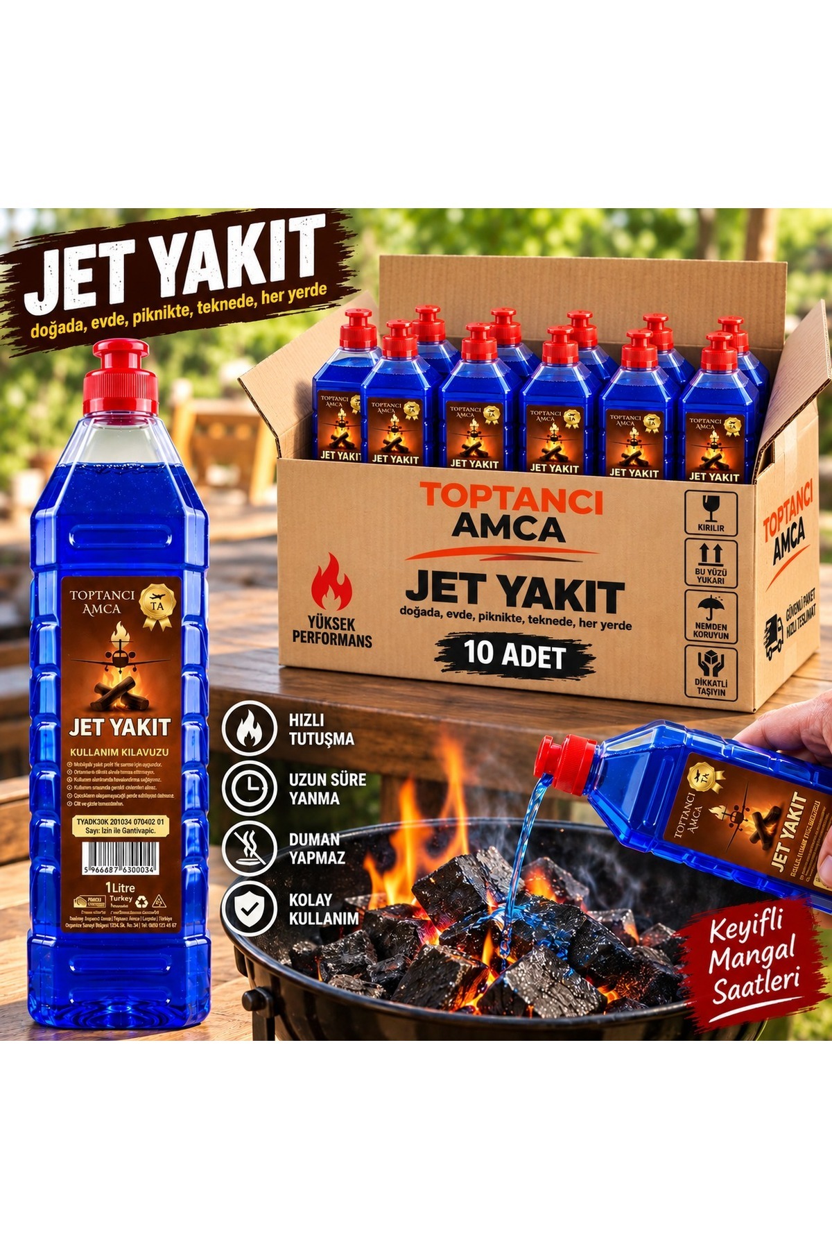 Jet Yakıt 1 Litre 10'lu Paket Mangal Kamp Piknik Yakıtı Hızlı Yanma 1