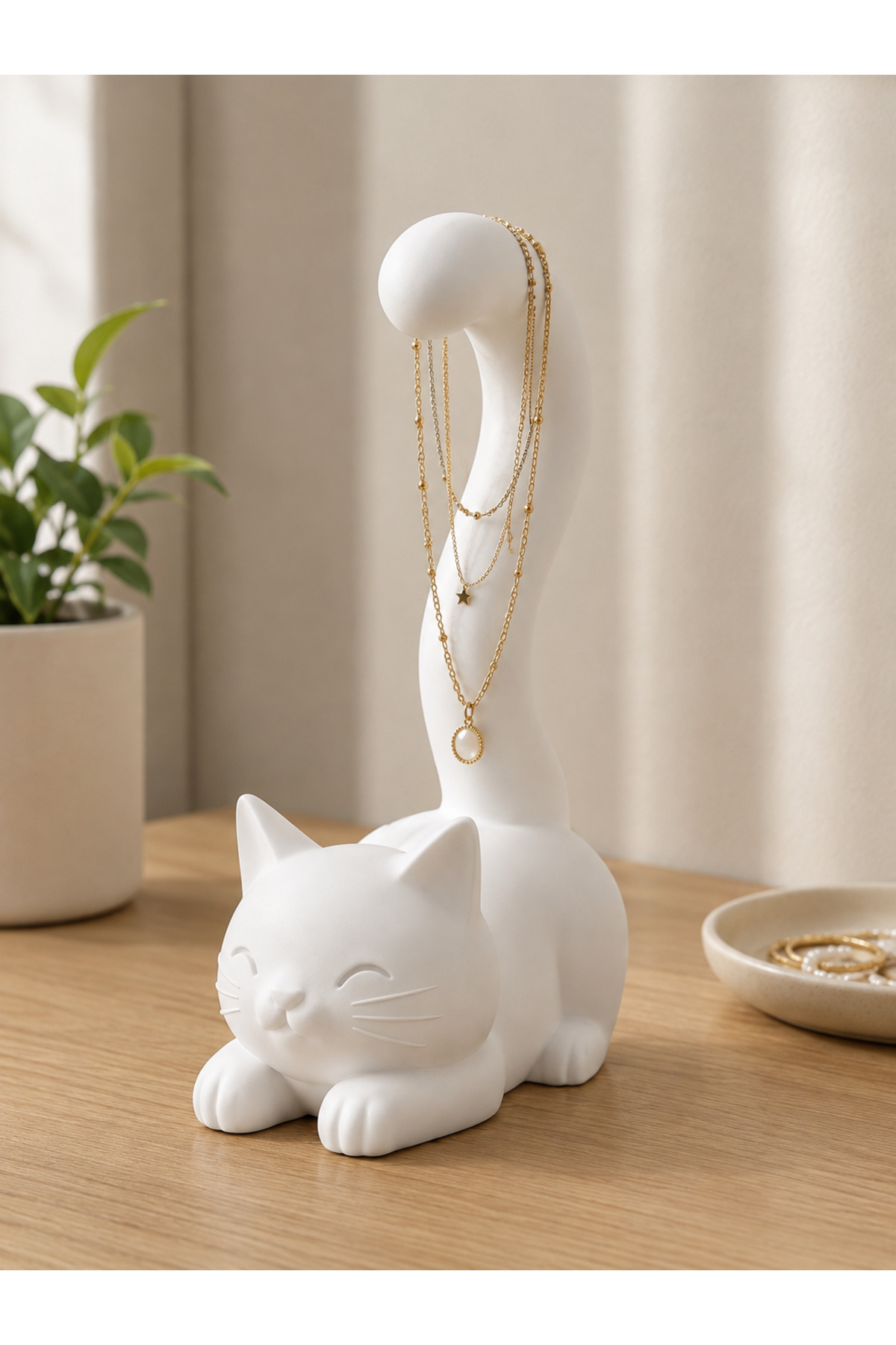 Kedi Figürlü Çok Amaçlı Masaüstü Organizer – Kulaklık, Takı ve Kablo Standı 2