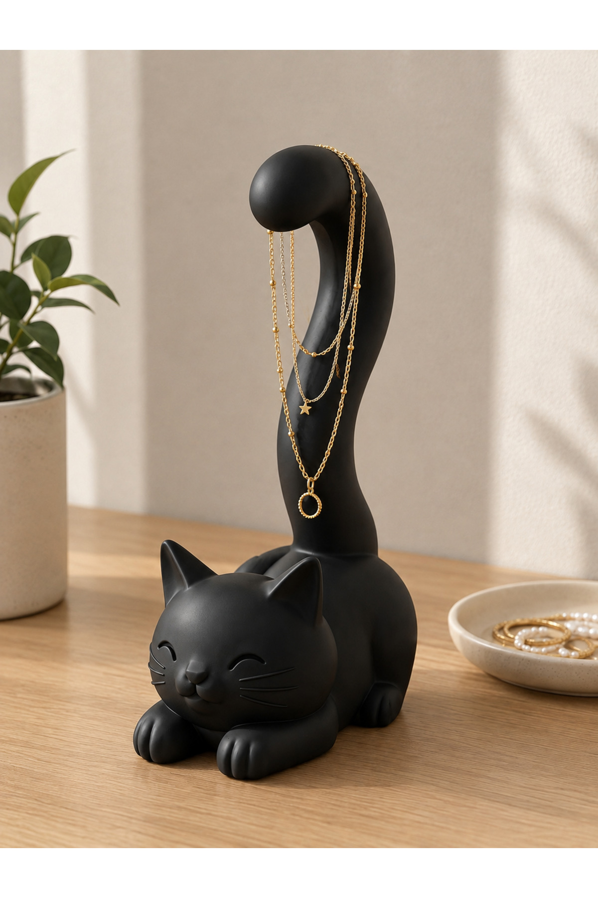Kedi Figürlü Çok Amaçlı Masaüstü Organizer – Kulaklık, Takı ve Kablo Standı 2