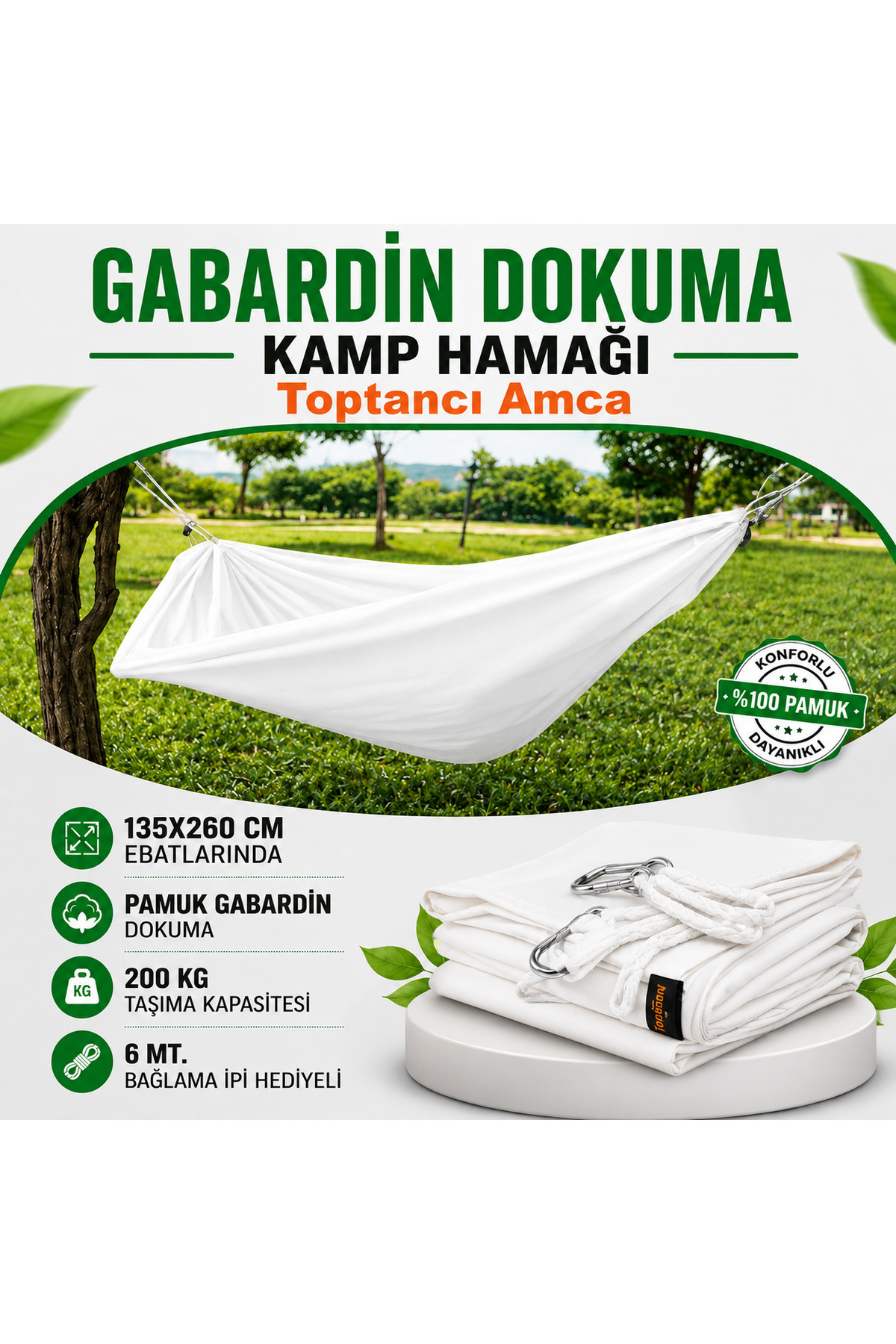 Kamp hamağı pamuk hamak kolay kurulabilir taşınabilir hamak salıncak bağlama ipiyle hazır gönderilir 5 dk da kur 3