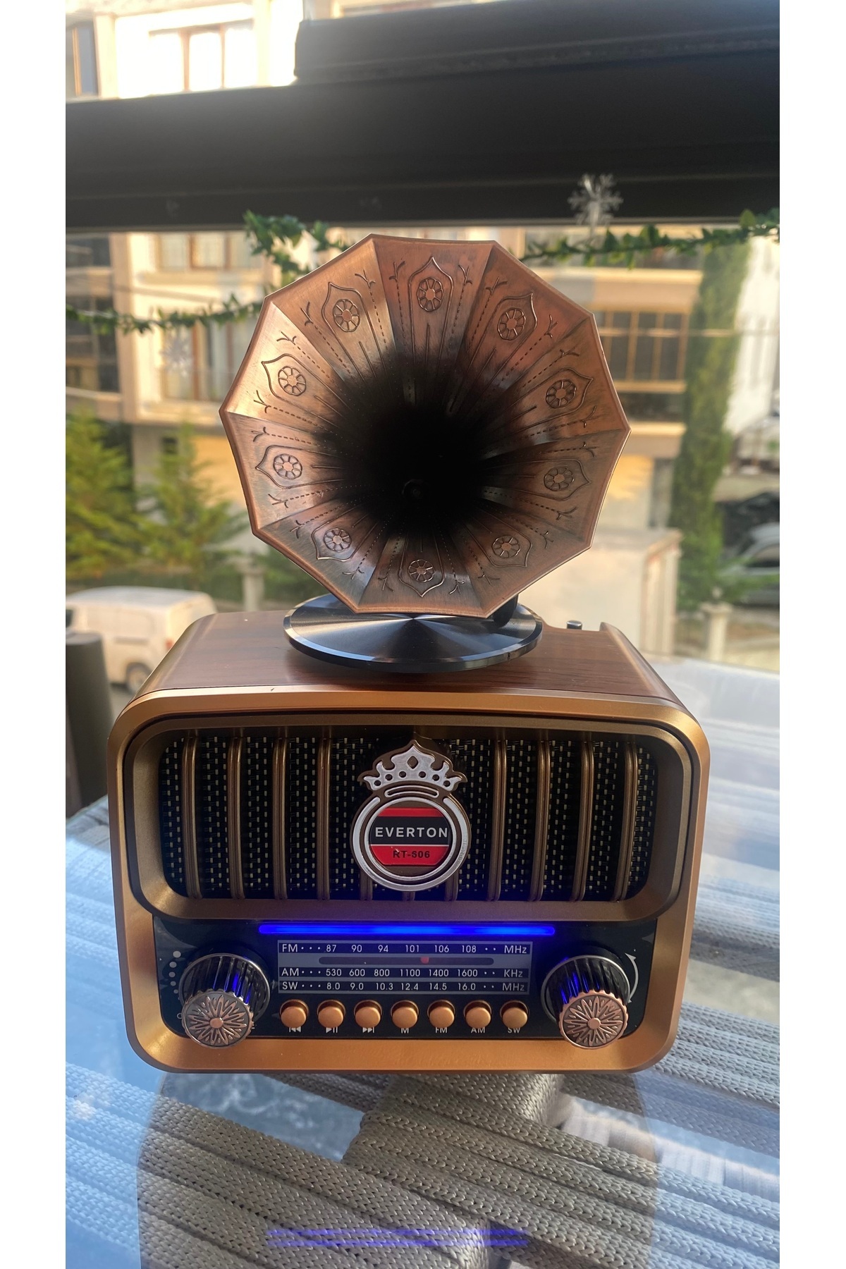 Retro Gramofonlu Bluetooth Radyo USB TF Kart FM AM AUX Girişli Nostaljik Müzik Seti 2