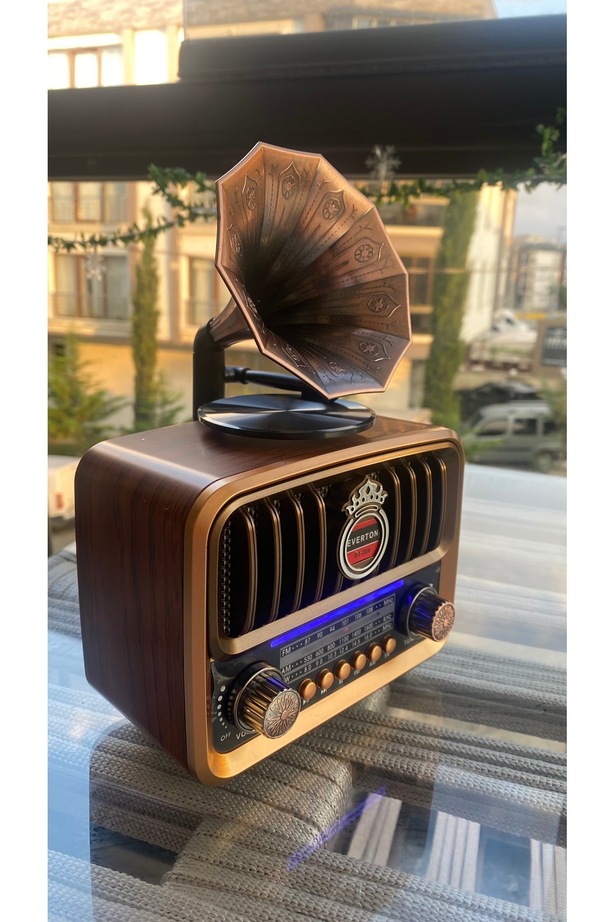 Retro Gramofonlu Bluetooth Radyo USB TF Kart FM AM AUX Girişli Nostaljik Müzik Seti 3