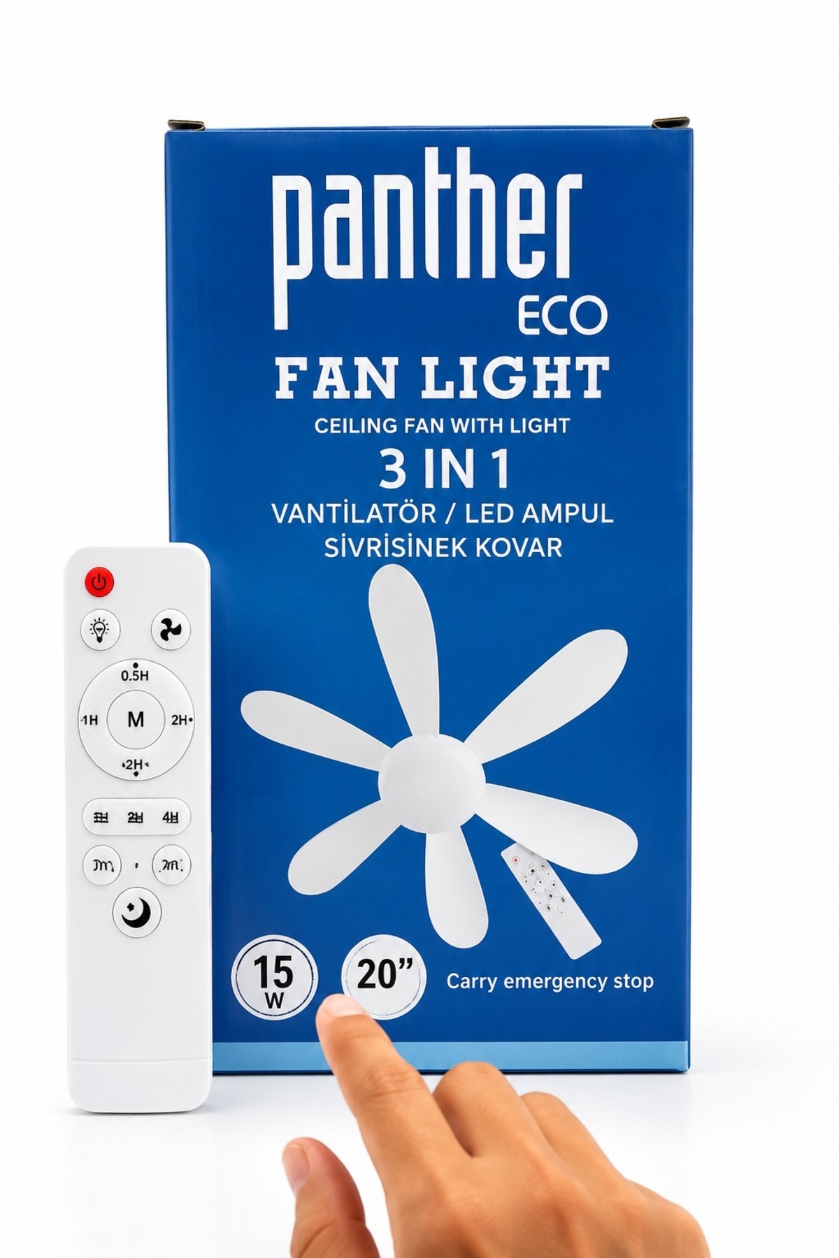 Eco Fan Light 3'ü 1 Arada Tavan Vantilatörü LED Ampul Sivrisinek Kovar 15W 20 İnç Kumandalı 4