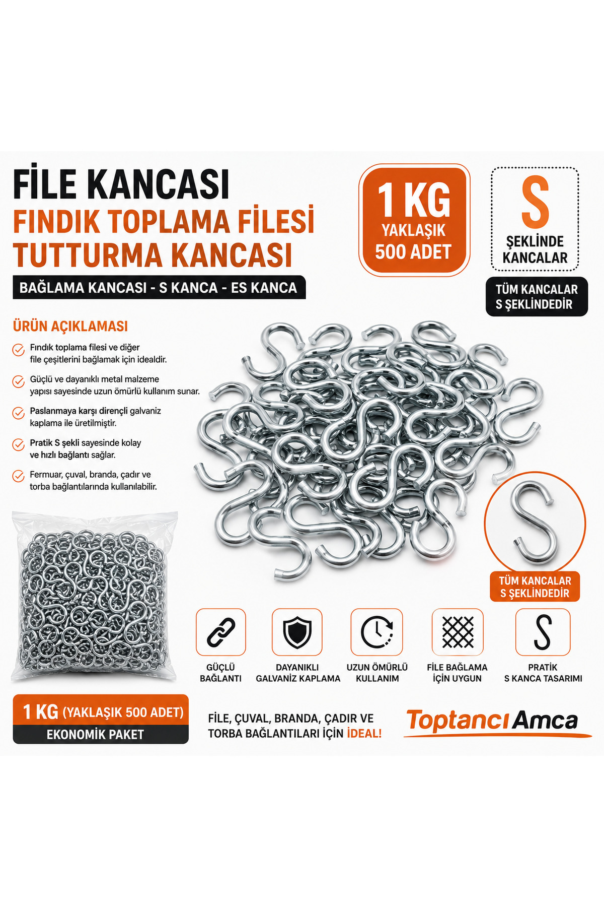 File kancası fındık filesi kanca Kalın S tipli 2500 Adet - 1