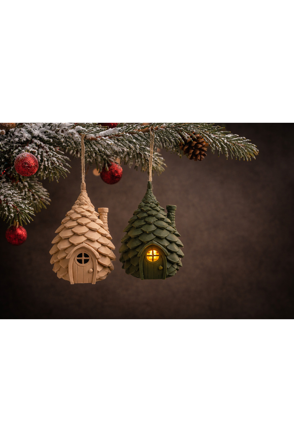 Yılbaşı Ağaç Süsü Dekoratif Mini Ev Süsü Askılı Noel Ağacı Süsü 3d Baskı 2’li Set 3