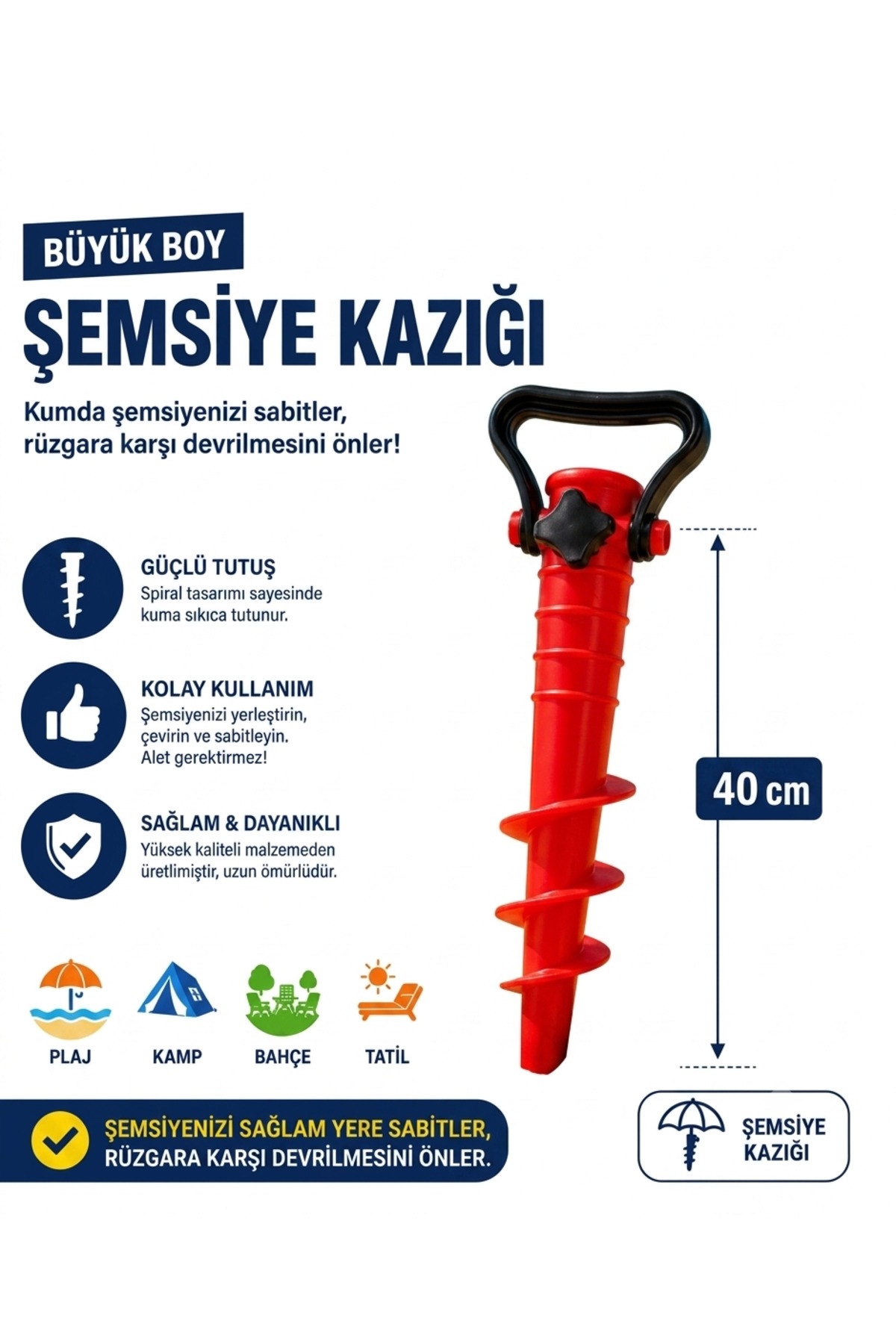 1 Adet Büyük Şemsiye Sabitleyici Kaliteli Sabitleme Aparatı Bahçe Plaj Kazığı Ayarlanabilir Şemsiye Kazığı 2