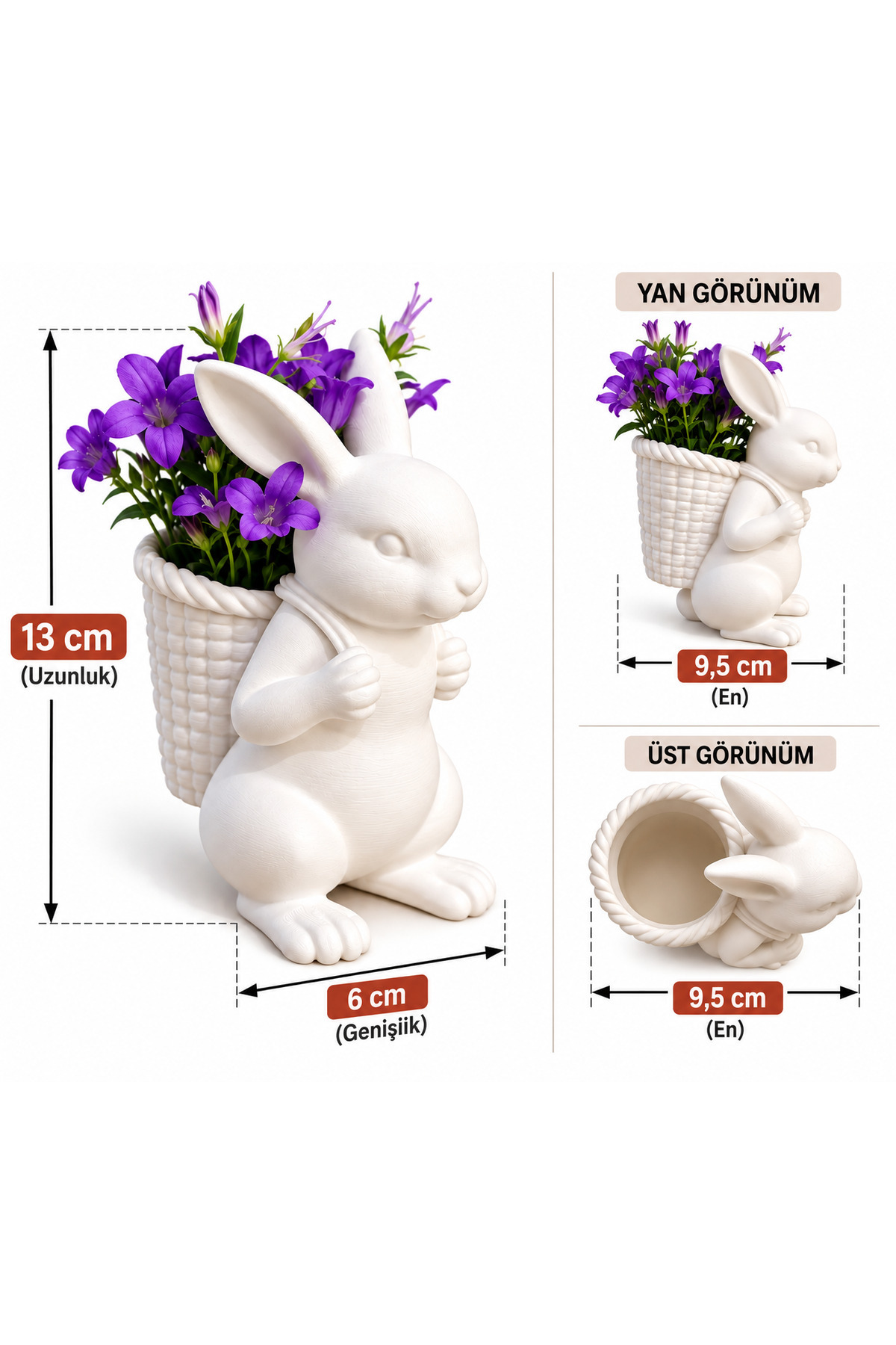 Dekoratif Tavşan Figürlü Saksı Vazo Kalemlik Organizer 3D Baskı Beyaz Ev Dekoru(çiçekler dahil değildir) 4