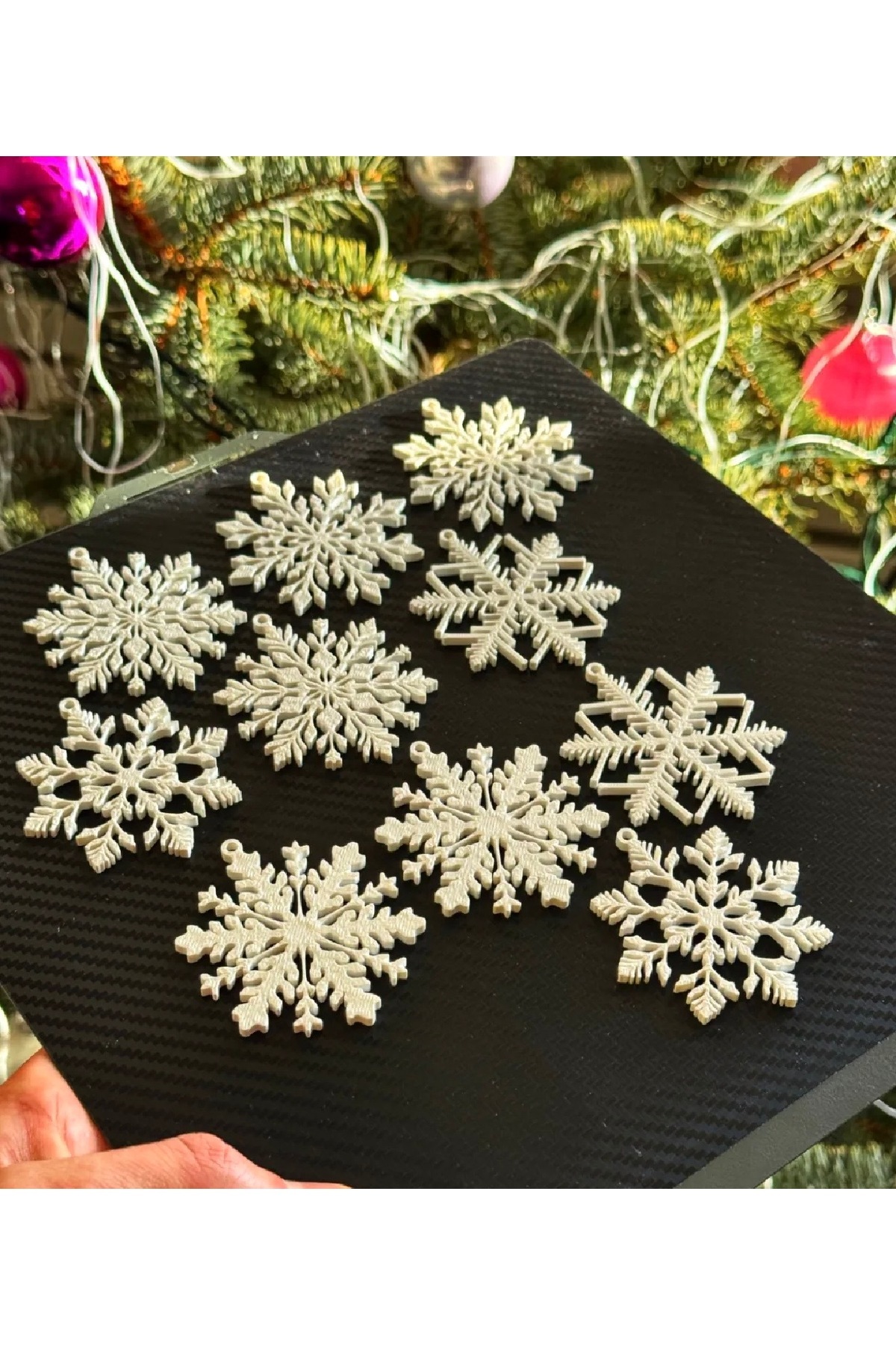 3D Baskı Kar Tanesi Yılbaşı Ağaç Süsü 10’lu Set | Noel Ağacı Asma Dekor Süsü Beyaz 3