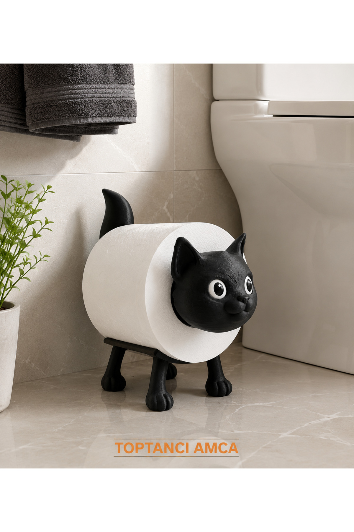 Kedi Figürlü Tuvalet Kağıdı Standı – 3D Baskı Dekoratif WC ve Banyo Kağıtlık, Lavabo Üstü Tuvalet Kağıdı Tutucu 2