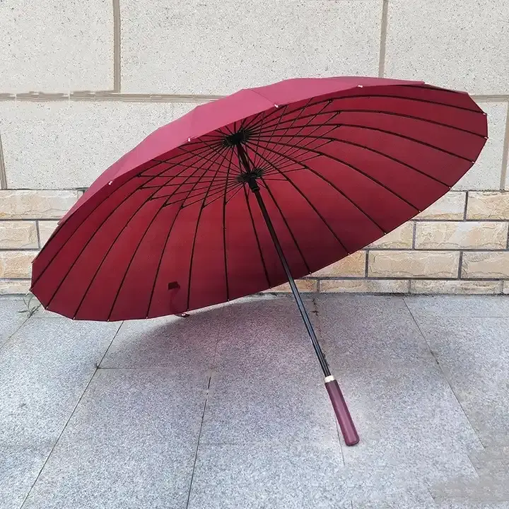24 Telli Japon Şemsiyesi Deri Bastonlu Askı Kılıflı Samuray Şemsiye 115 cm Çaplı Bordo 2