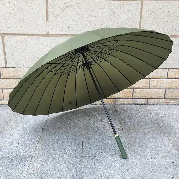 24 Telli Japon Şemsiyesi Deri Bastonlu Askı Kılıflı Samuray Şemsiye 115 cm Çaplı Haki 3