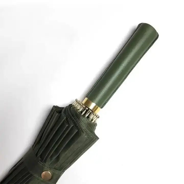 24 Telli Japon Şemsiyesi Deri Bastonlu Askı Kılıflı Samuray Şemsiye 115 cm Çaplı Haki 2